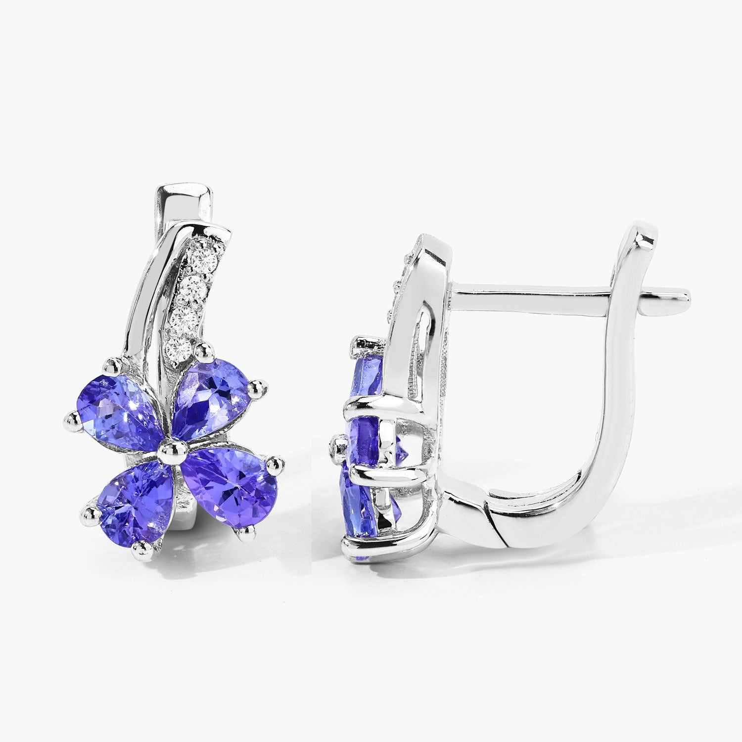 Genuine Purple Tanzanite Lab Diamond Silver floral Earrings