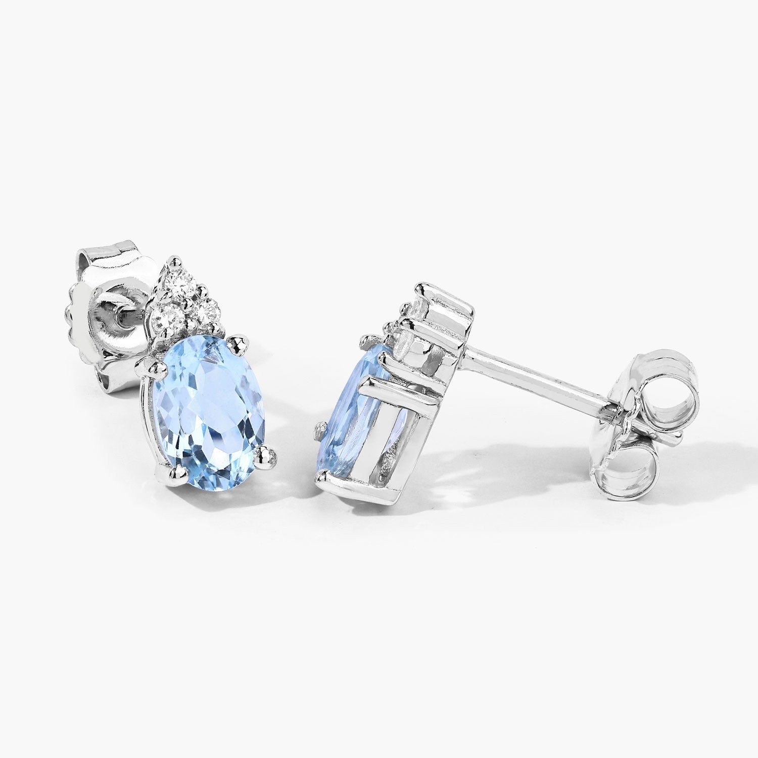 Genuine Aquamarine and Diamond Silver Earrings
