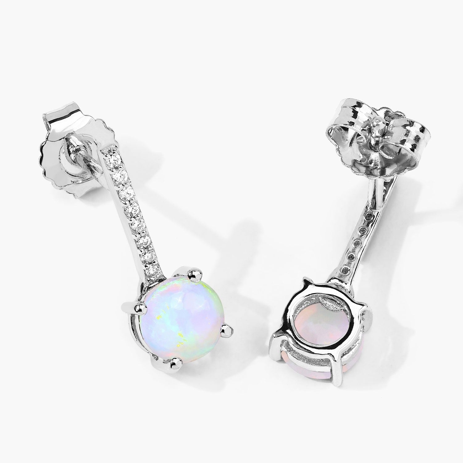Genuine Ethiopian Opal Lab Grown Diamond Silver Drop Earrings