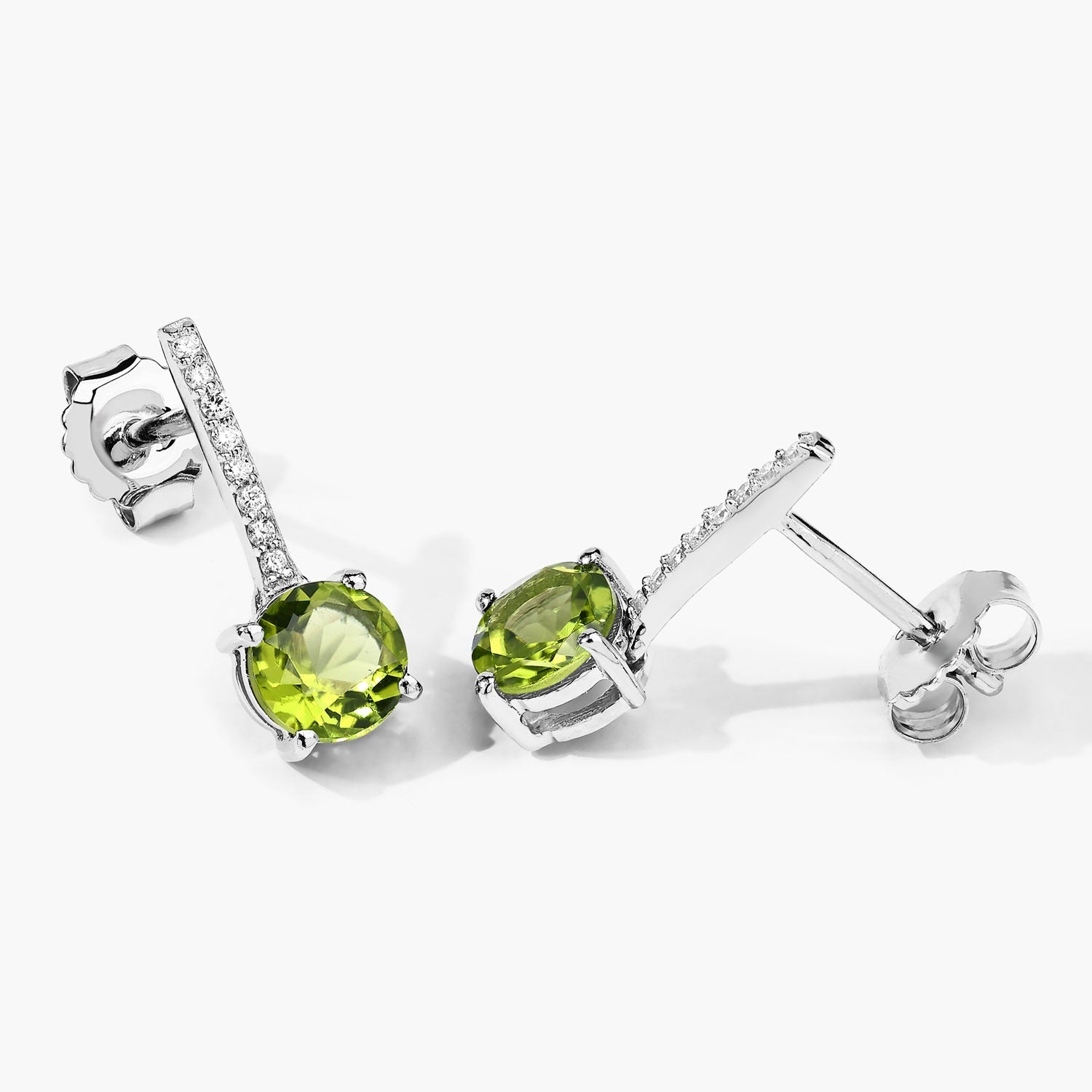 Genuine Peridot and Diamond Silver Earrings