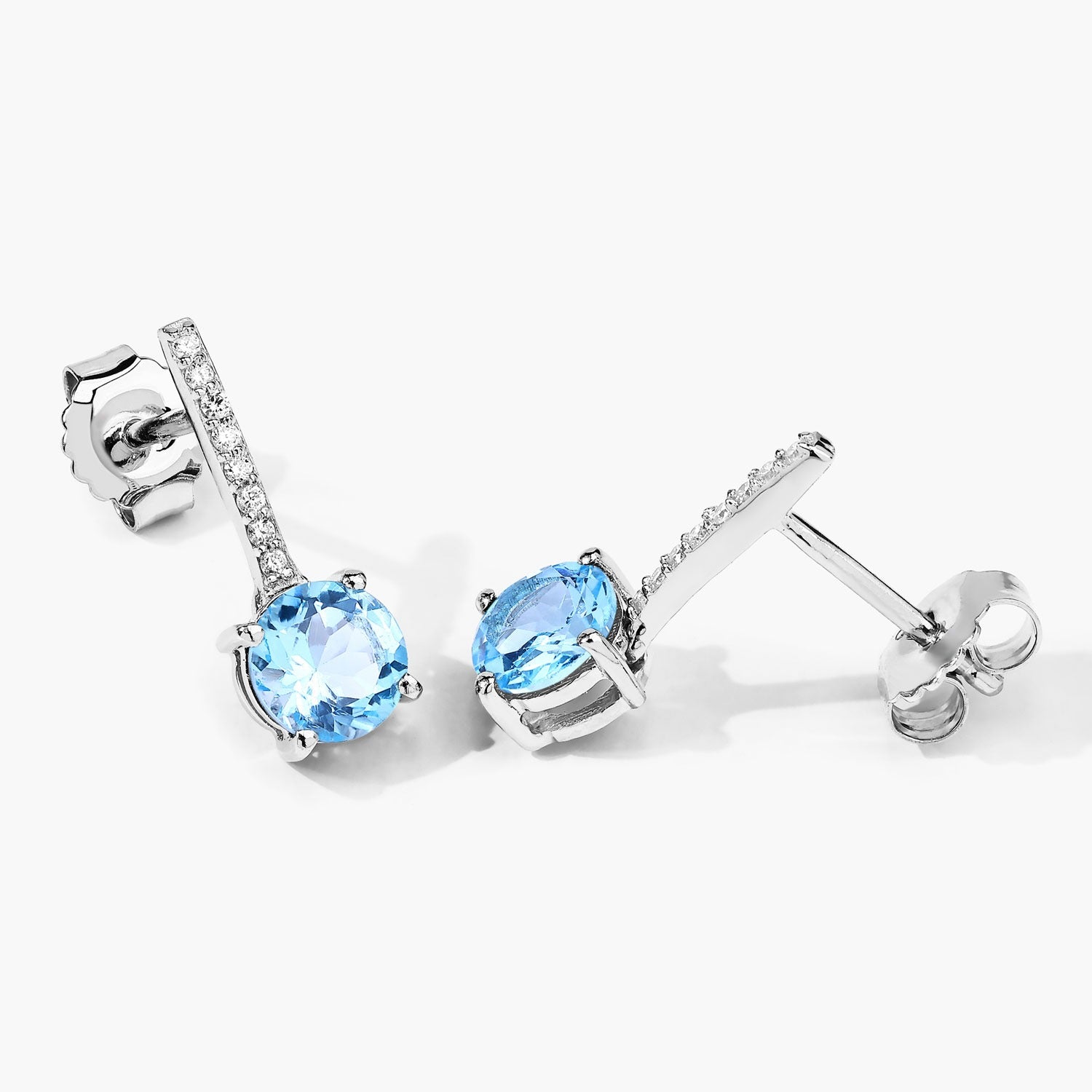 Genuine Swiss Blue Topaz and Lab Diamond Silver Earrings