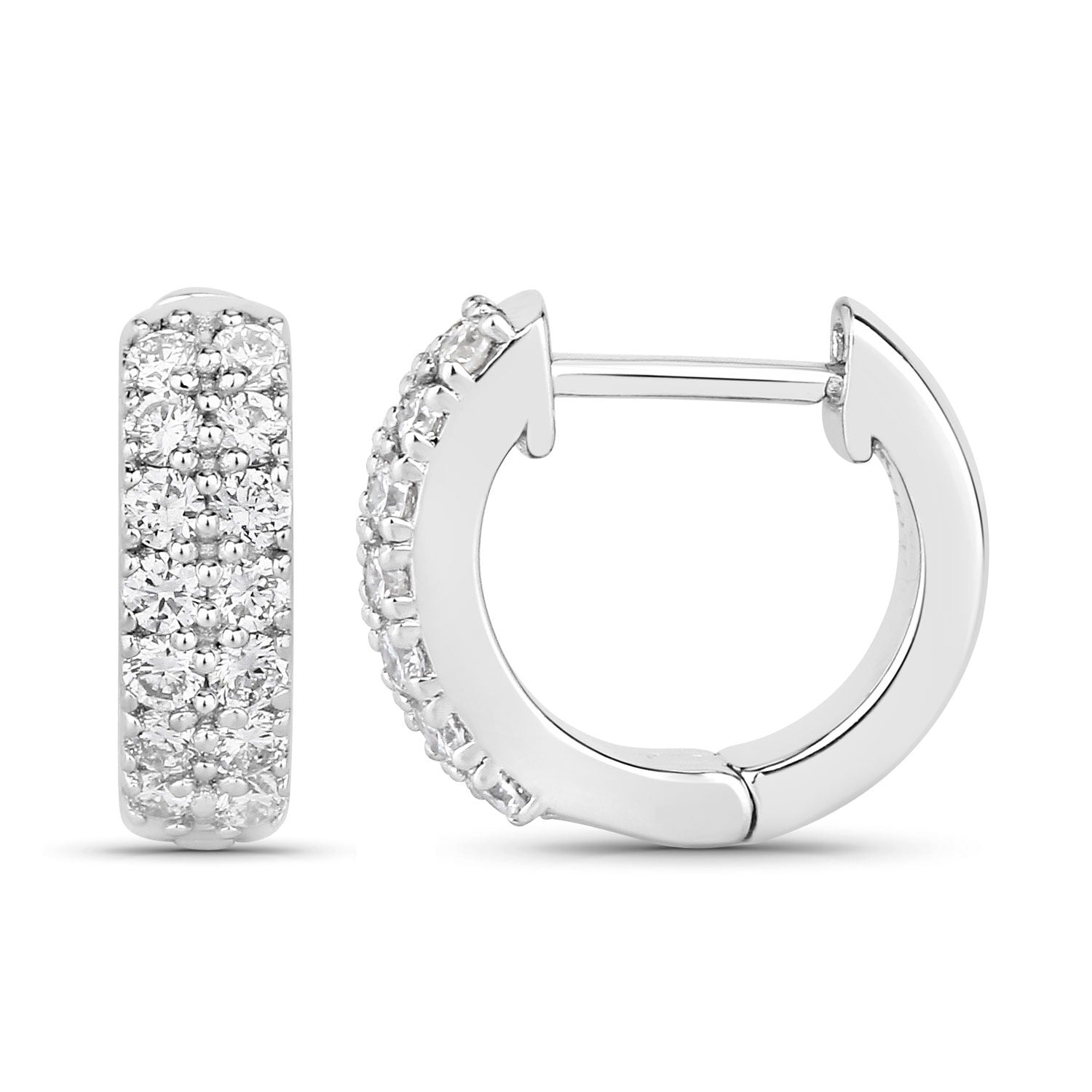 0.50 Cttw Round White Lab Diamond Pavé Rhodium Plated Silver Multi Row Huggie Hoop Earrings