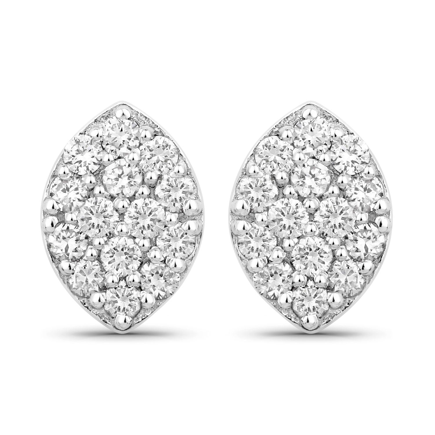 0.50 Cttw Round White Lab Diamond Pavé Rhodium Plated Silver Marquise Cluster Stud Earrings