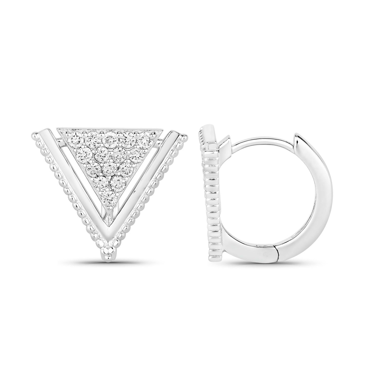 0.50 Cttw Round White Lab Diamond Pavé Rhodium Plated Silver Triangle Clip On Earrings