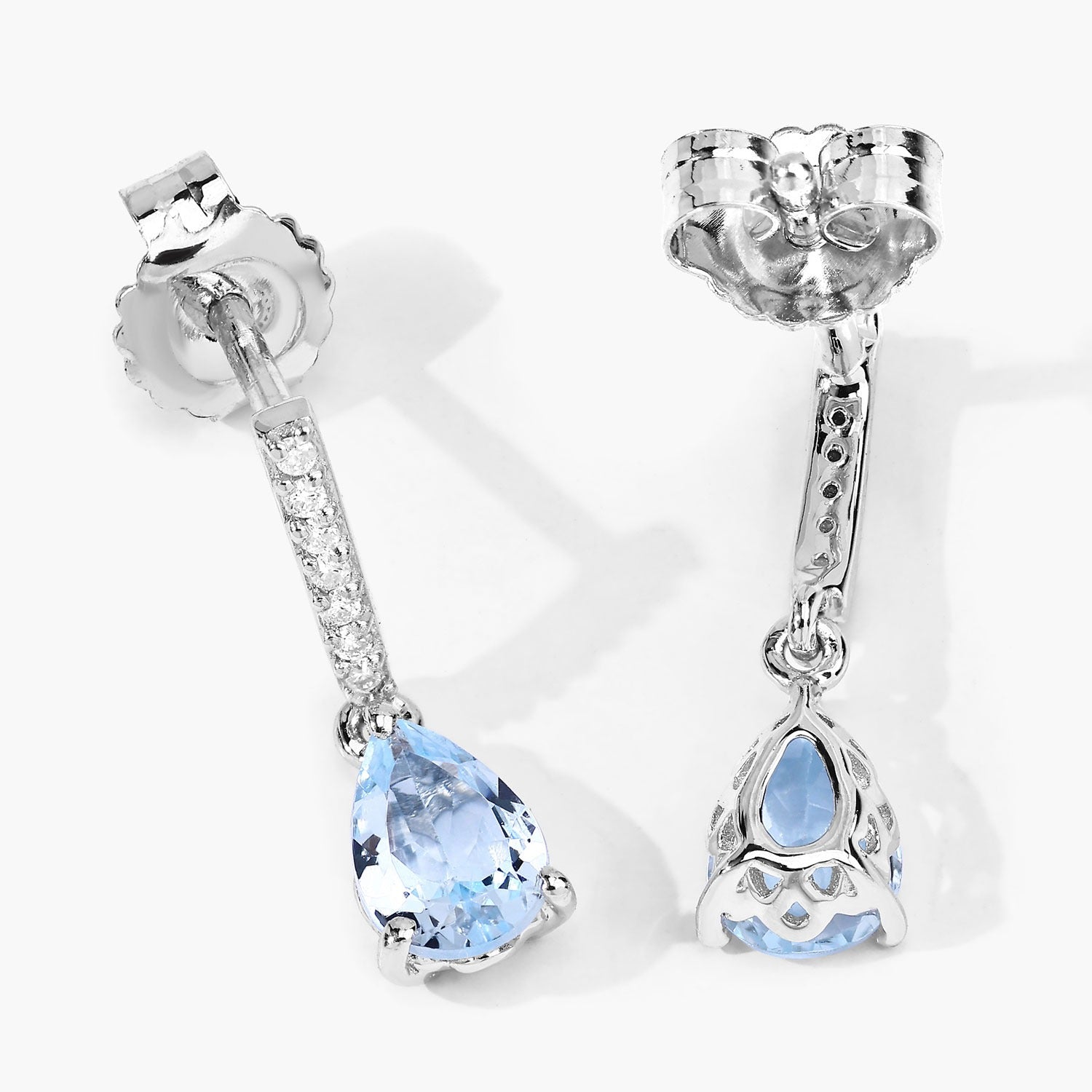 Genuine Aquamarine Lab Diamond Silver Dangle Drop Earrings