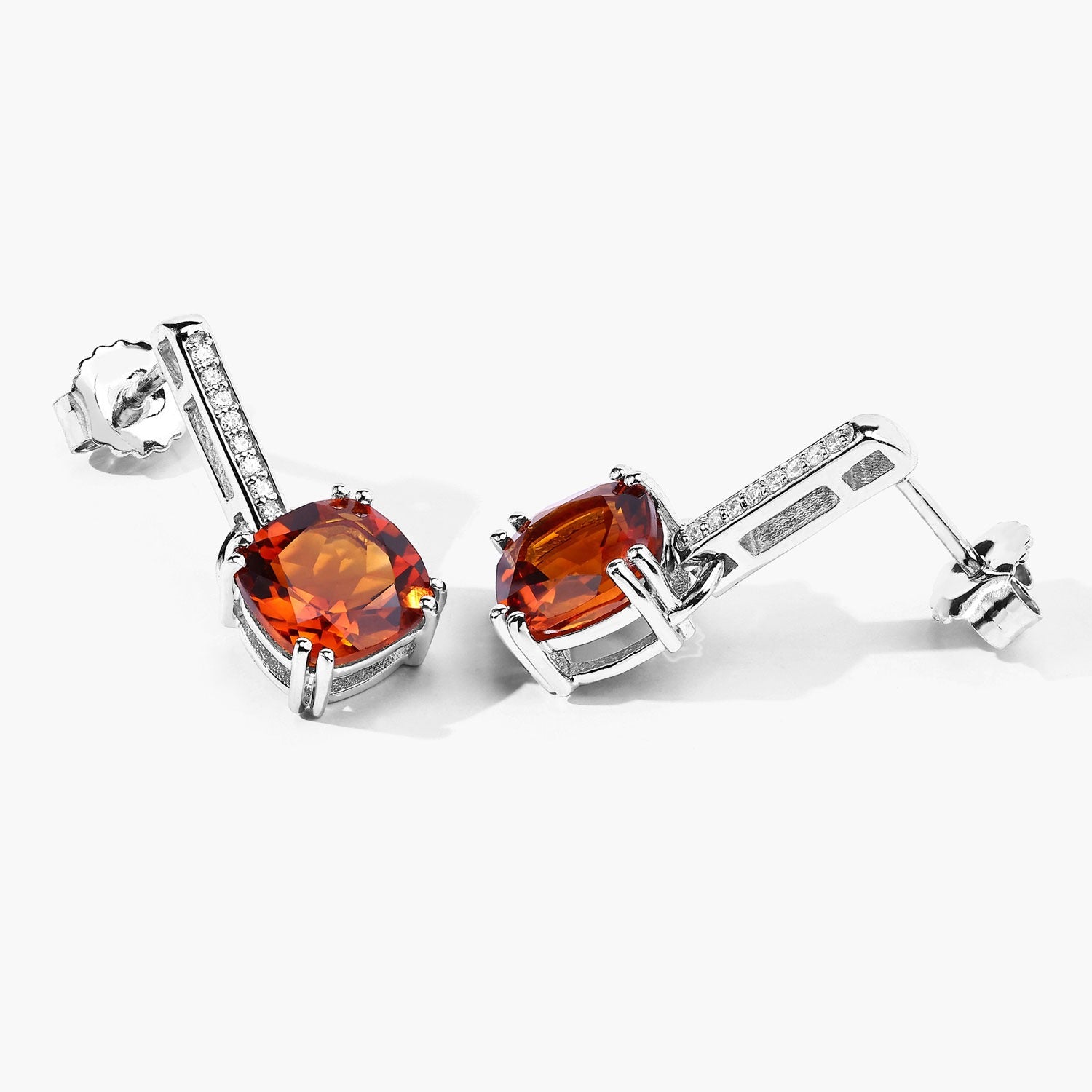 Genuine Madeira Citrine and Lab Diamond Silver Earrings