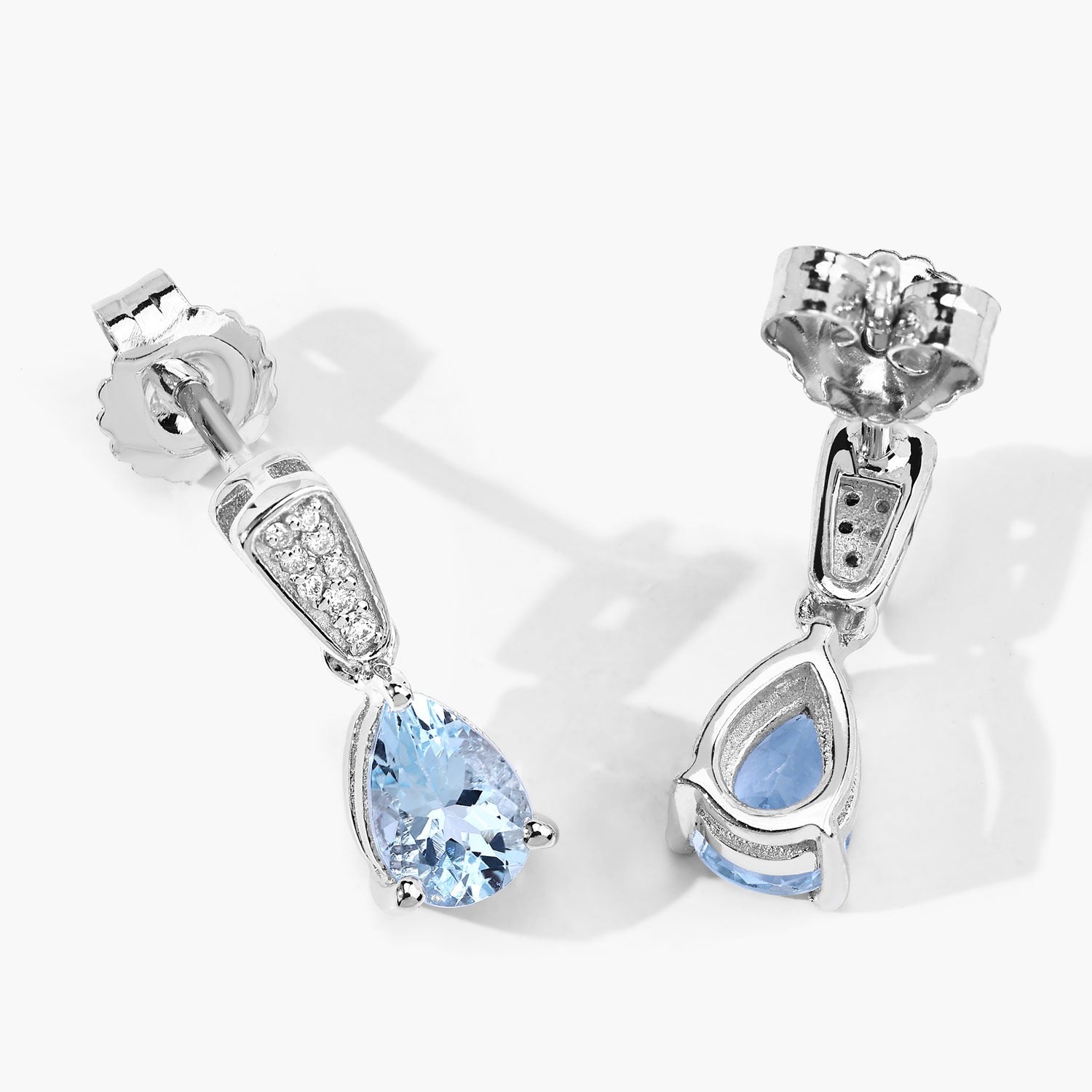 Genuine Aquamarine Lab Diamond Silver Drop Earrings