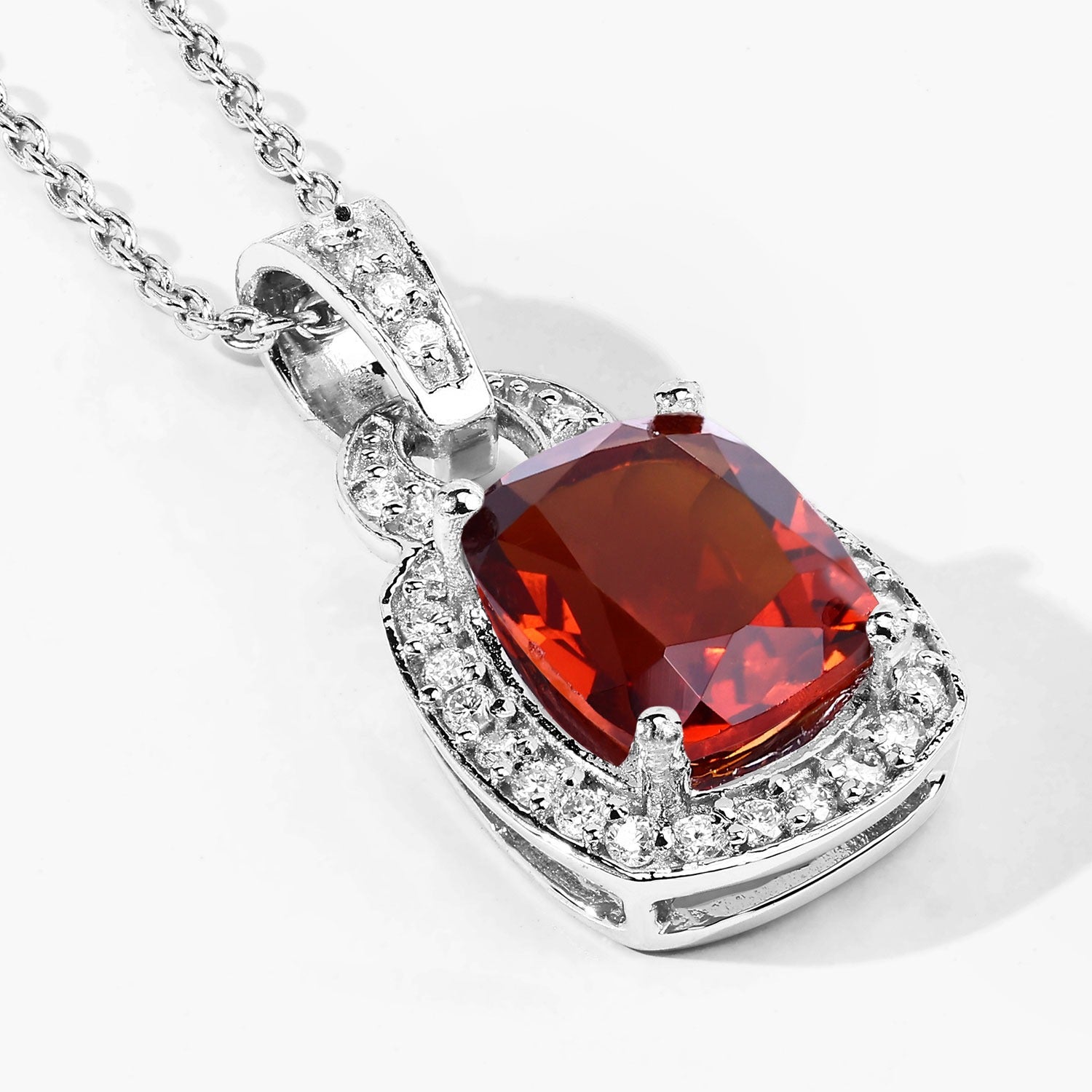 1.88 Ct Genuine Madeira Citrine and Lab Diamond Silver Necklace