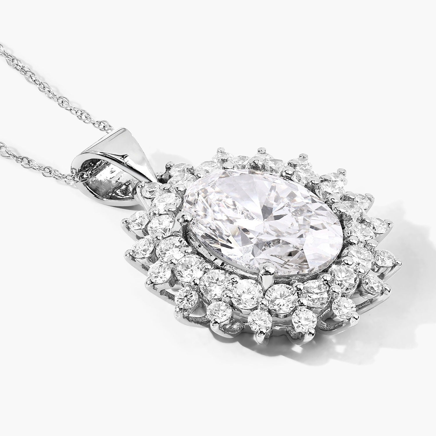 3.79 Ct Lab Grown Diamond Platinum Oval Floral Halo Bridal Pendant