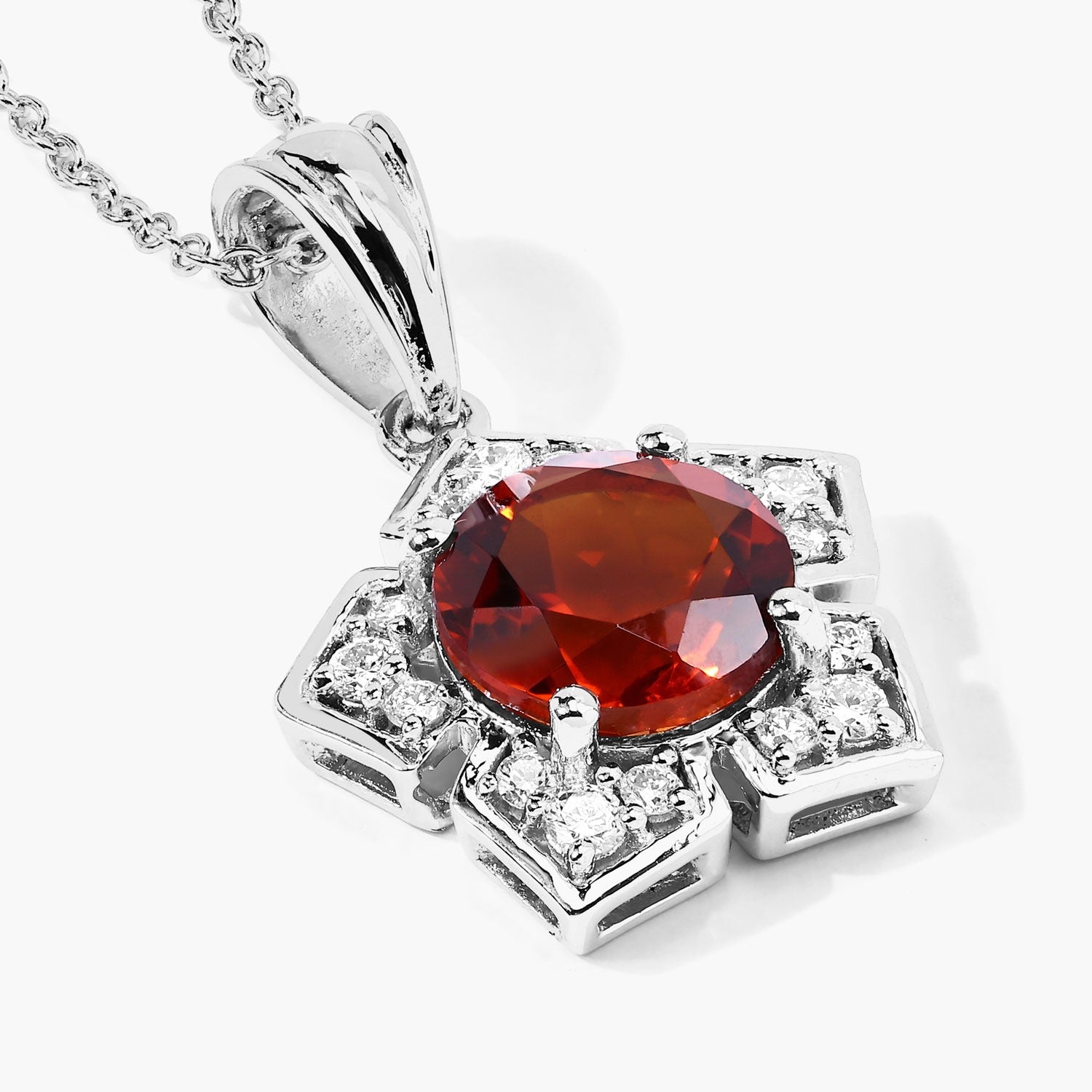 2.53 Ct Genuine Madeira Citrine and Lab Grown Diamond Silver Floral Necklace