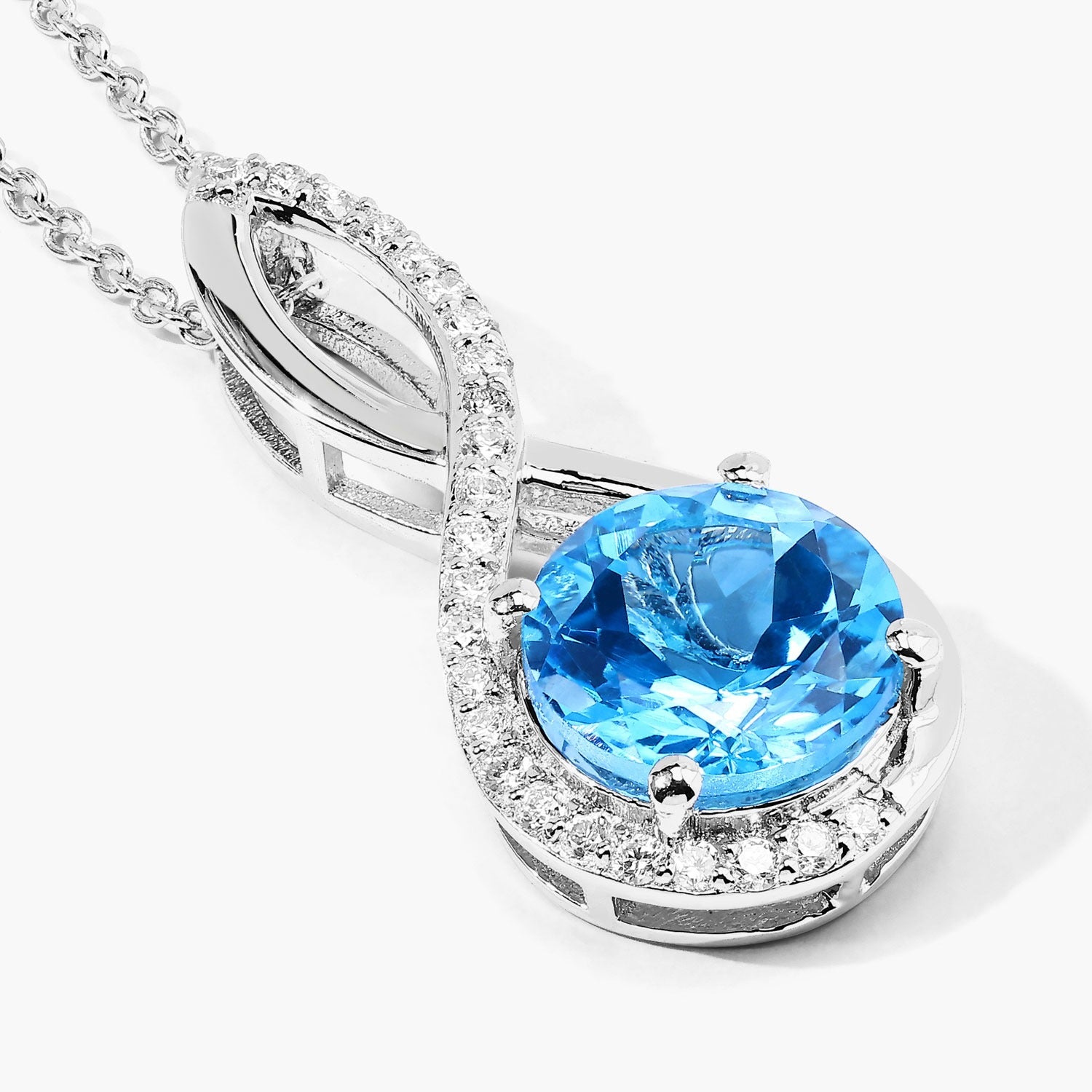 3.99 Ct Genuine Swiss Blue Topaz and Lab Diamond Silver Infinity Necklace
