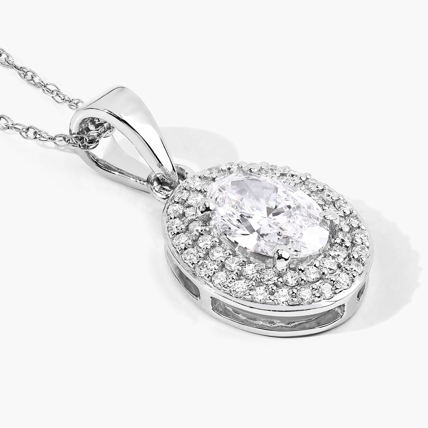 0.92 Ct Oval Lab Grown Diamond Prong Platinum Double Halo Bridal Pendant