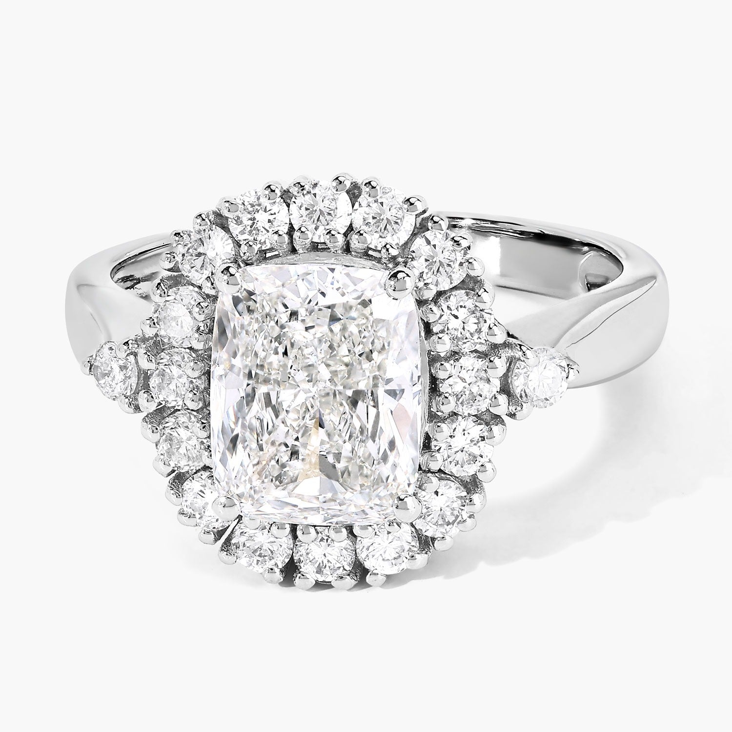 3.07 Ct Cushion Lab Grown Diamond Platinum Halo Bridal Ring