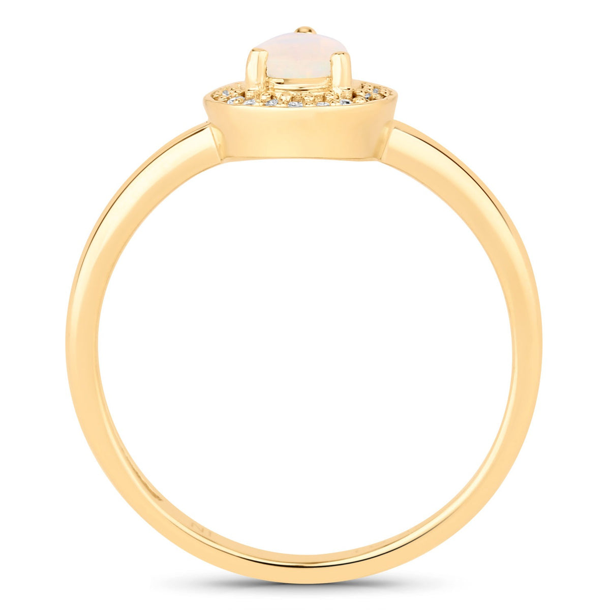 0.31 Cttw  Pear White Ethiopian Opal White Diamond 14K Yellow Gold Halo Ring