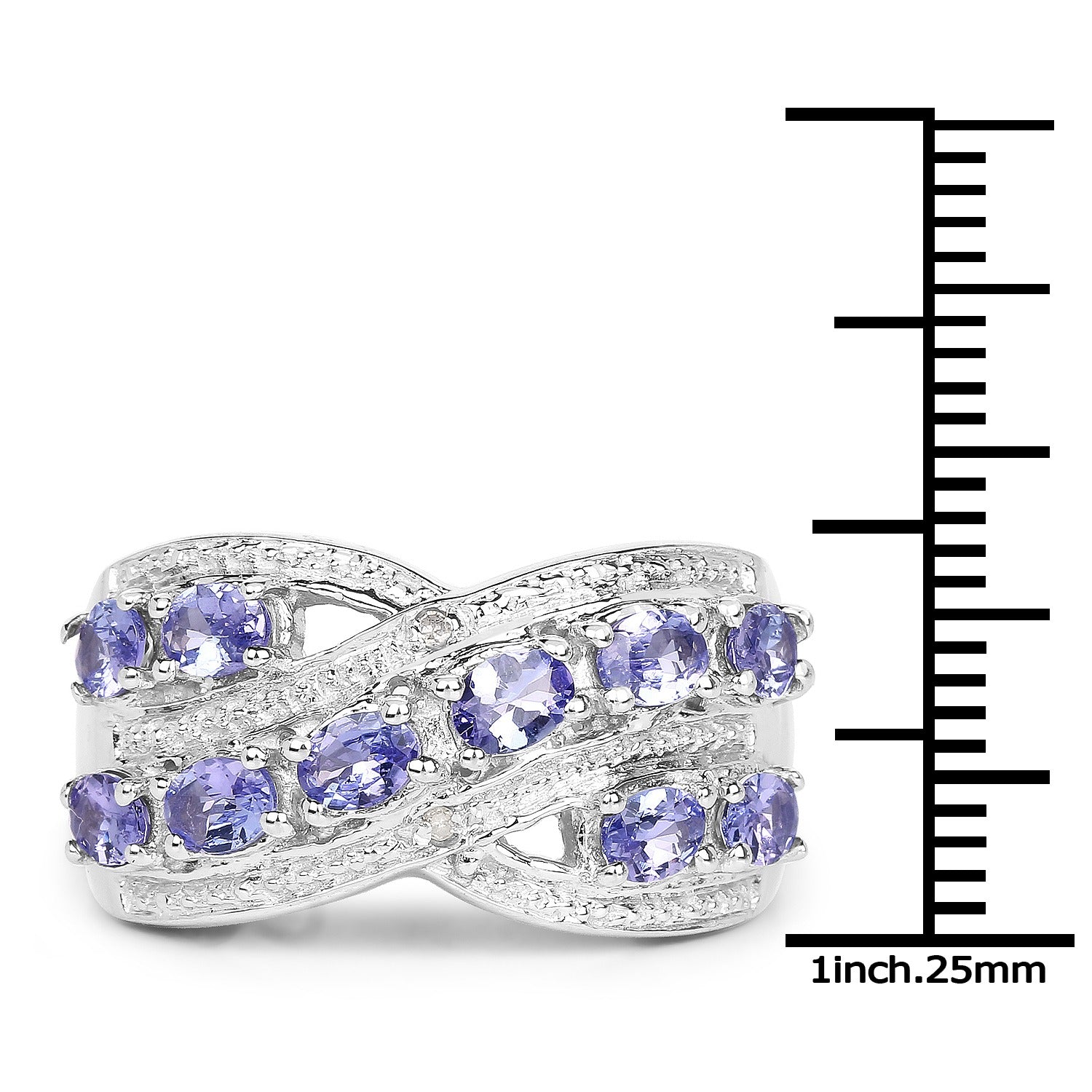 1.70 Ct Oval Violet Tanzanite Diamond Prong Silver Pave Crossover Ring