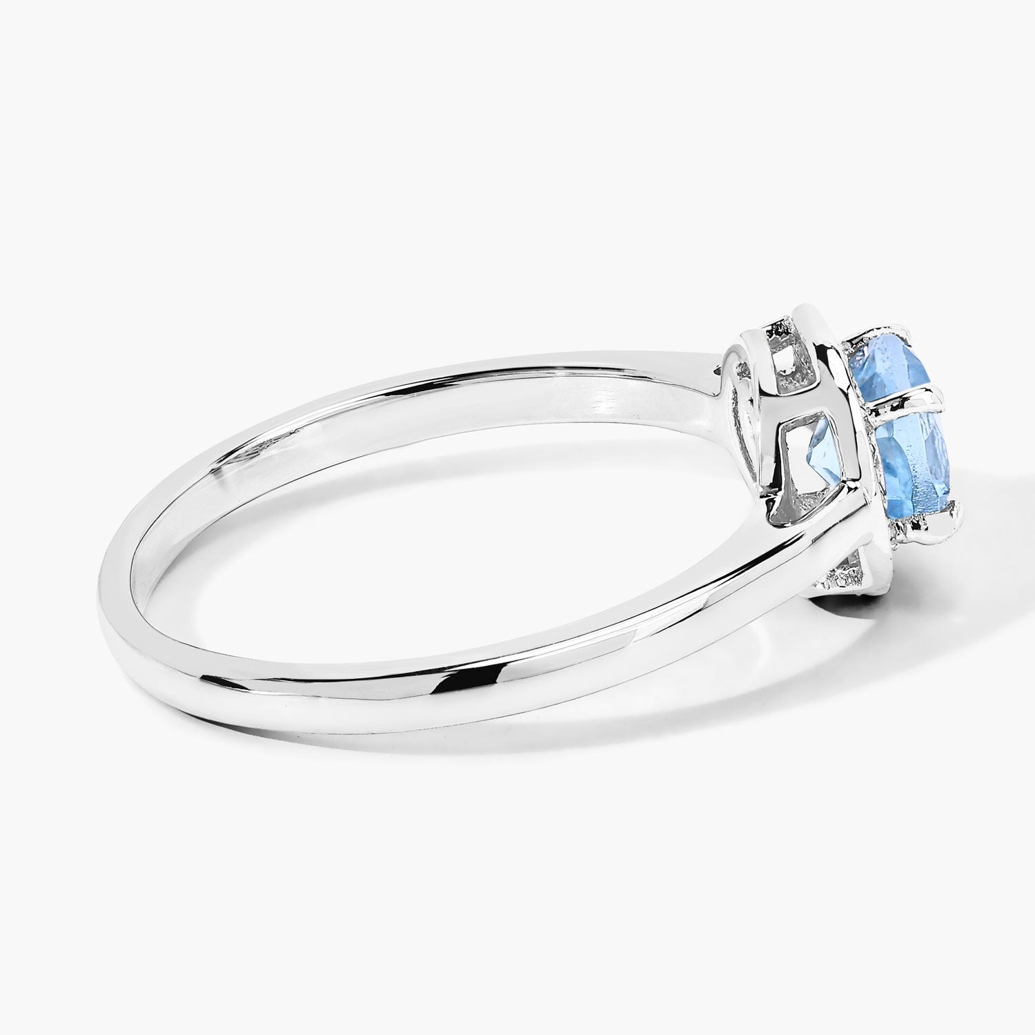 0.47 Ct Genuine Aquamarine and Lab Grown Diamond Silver Halo Ring Fine Color Jewels