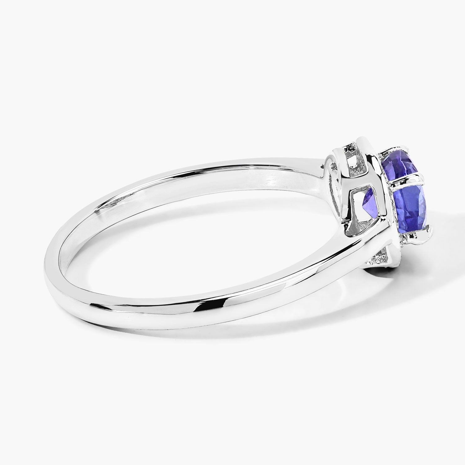 0.56 Ct Genuine Tanzanite and Lab Diamond Sterling Silver Halo Ring Fine Color Jewels
