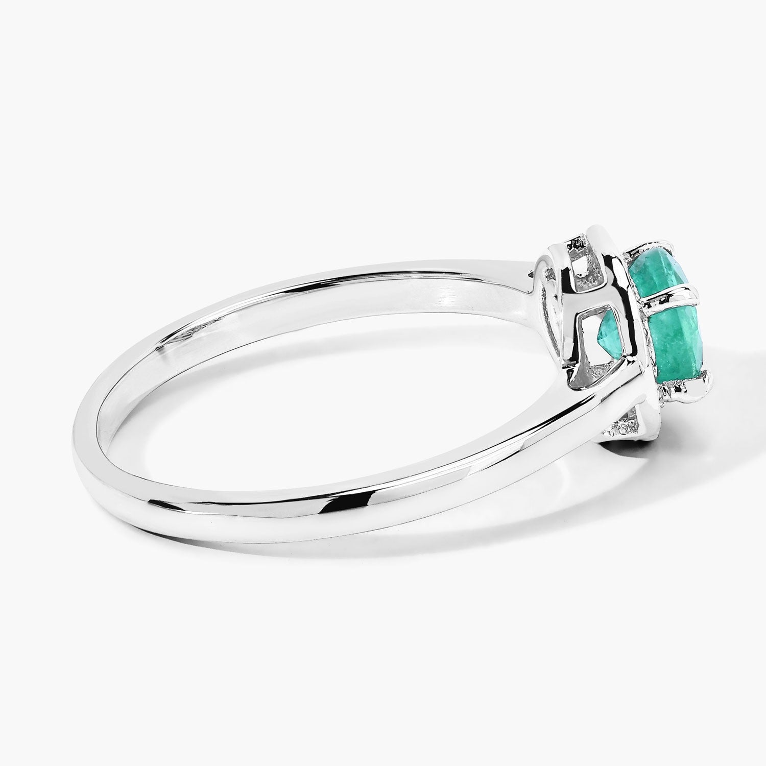 0.51 Ct Genuine Zambian Emerald and Lab Grown Diamond Silver Halo Ring Fine Color Jewels