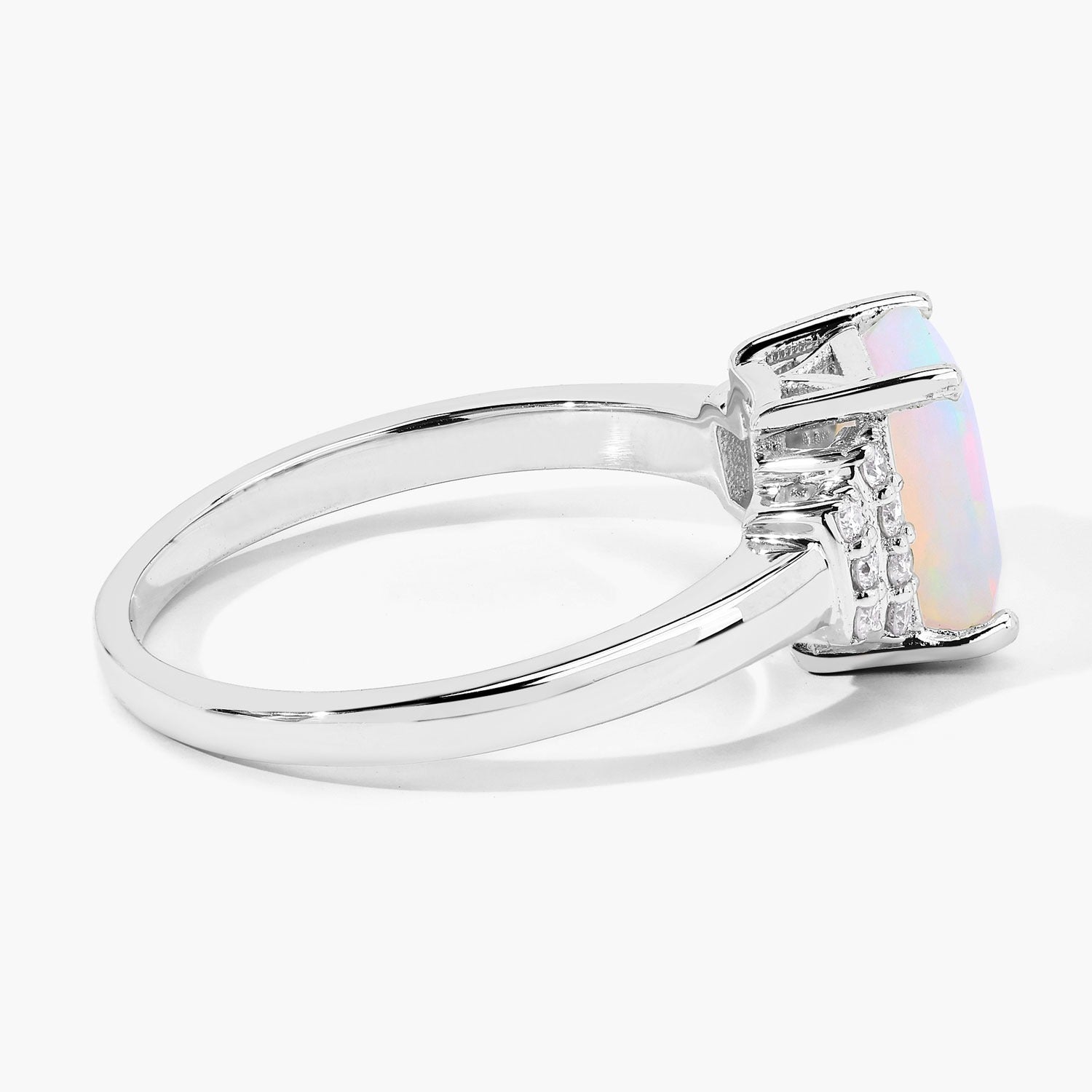 1.19 Ct Genuine Ethiopian Opal and Lab Diamond Sterling Silver Cocktail Ring Fine Color Jewels