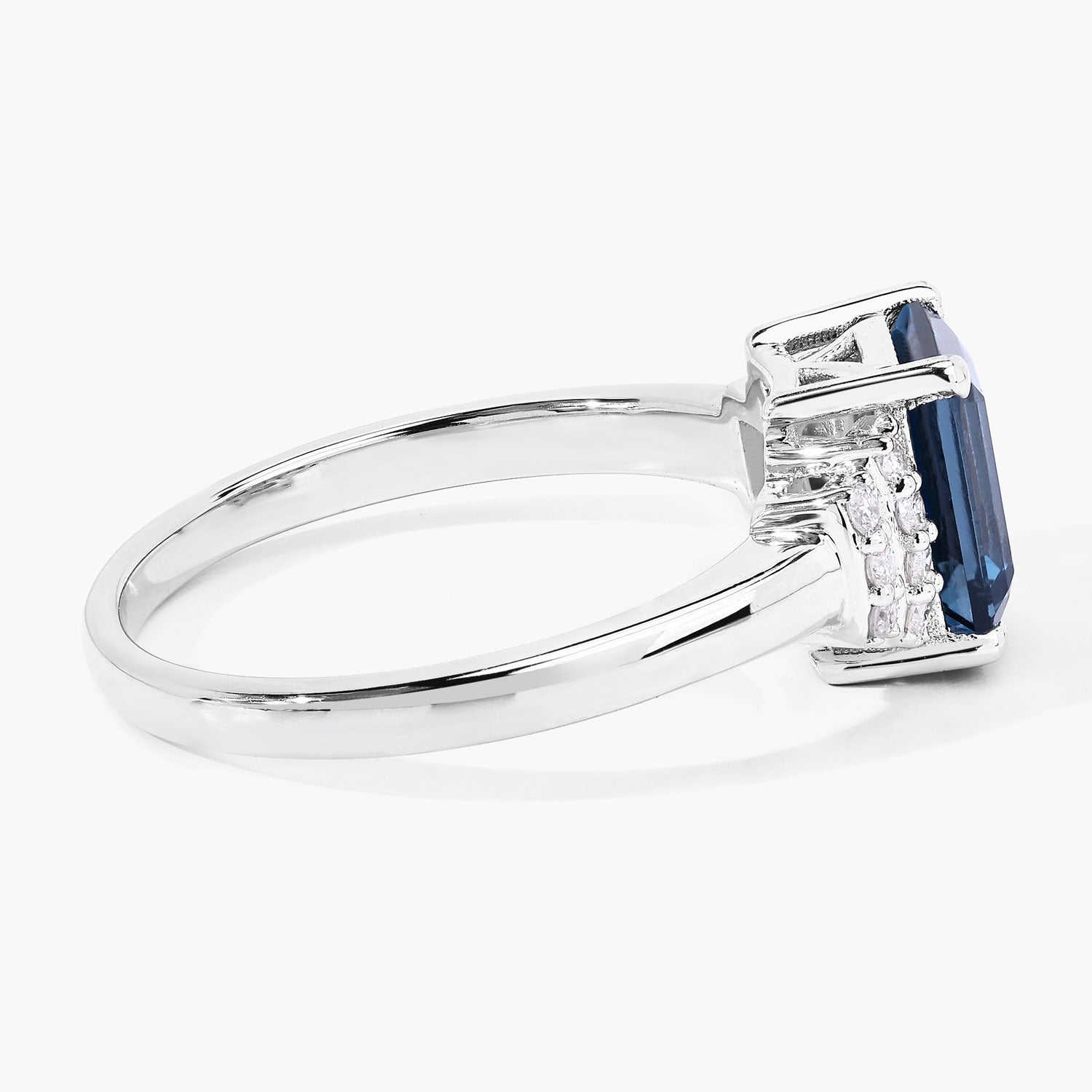 1.74 Ct Genuine London Blue Topaz and Lab Diamond Sterling Silver Cocktail Ring Fine Color Jewels