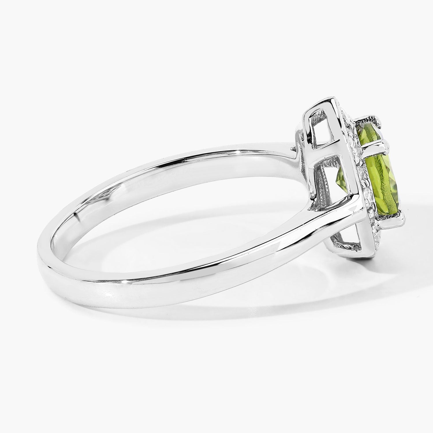 1.27 Ct Genuine Green Peridot and Lab Diamond Sterling Silver Halo Ring Fine Color Jewels