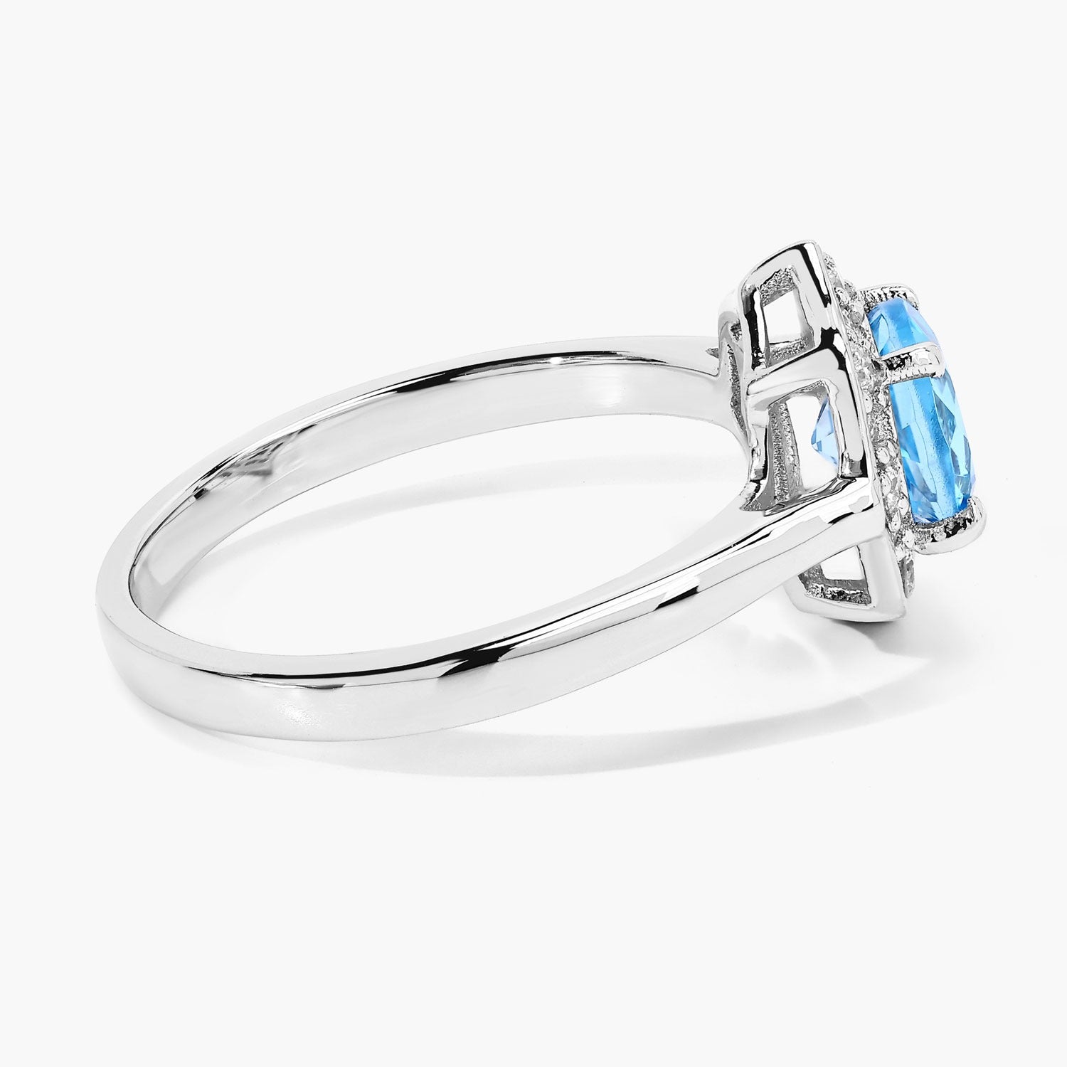 1.37 Ct Genuine Swiss Blue Topaz and Lab Diamond Silver Round Halo Ring Fine Color Jewels