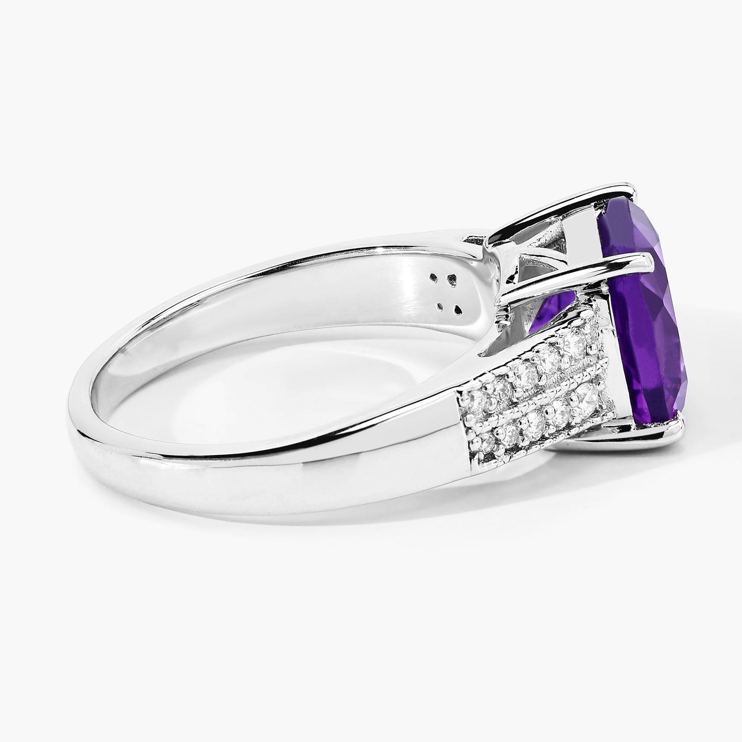 2.77 Ct Genuine Purple Amethyst and Lab Diamond Silver Bridge Ring Fine Color Jewels