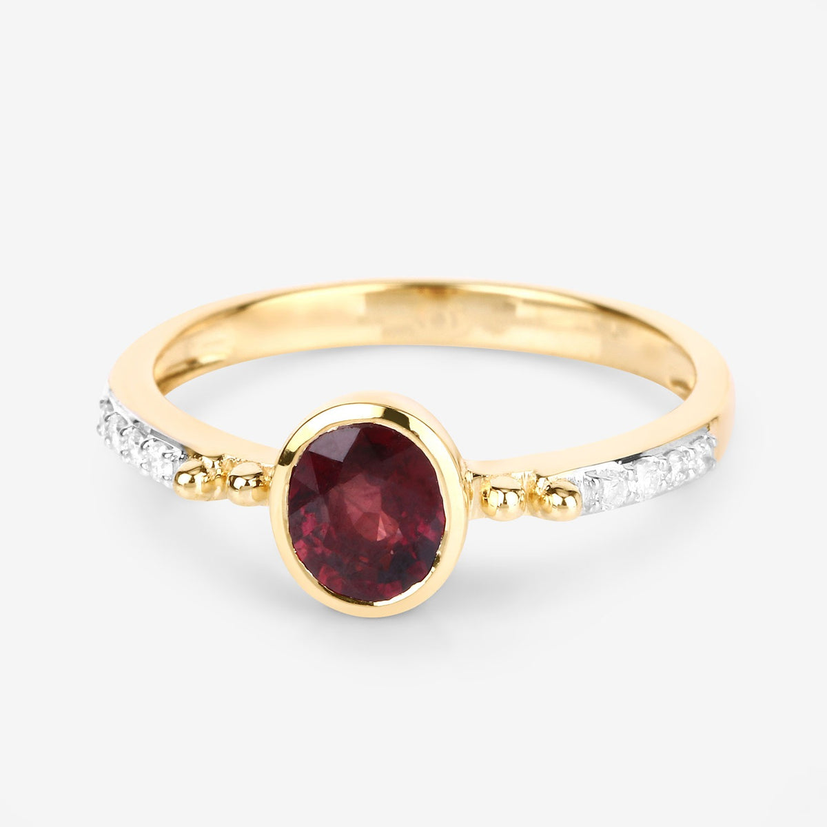 1.00 Cttw Oval Red Ruby and Diamond Pave 14K Yellow Gold Bridge Ring