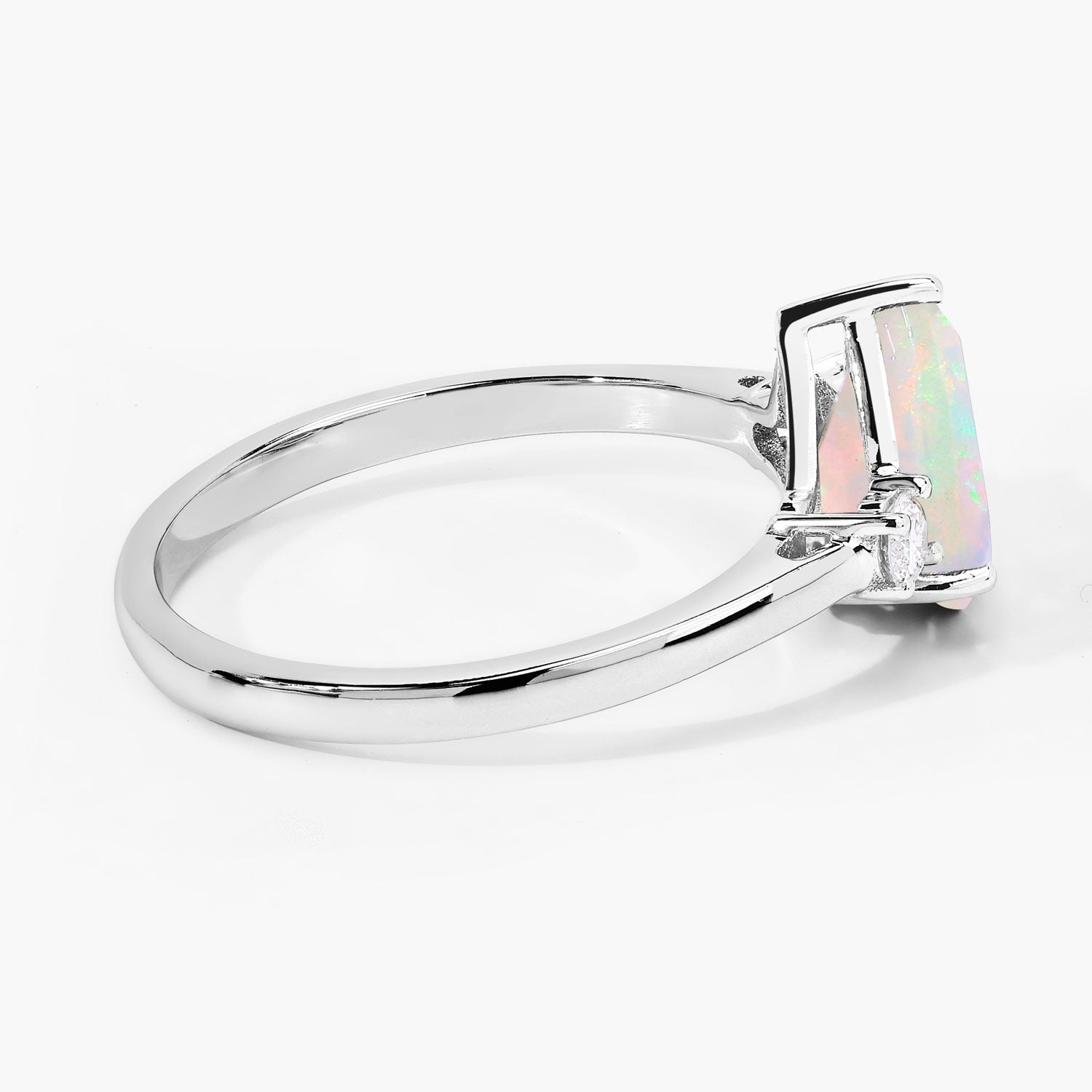 1.02 Ct Genuine Pear Shaped Ethiopian Opal and Lab Diamond Silver 3 Stone Ring Fine Color Jewels