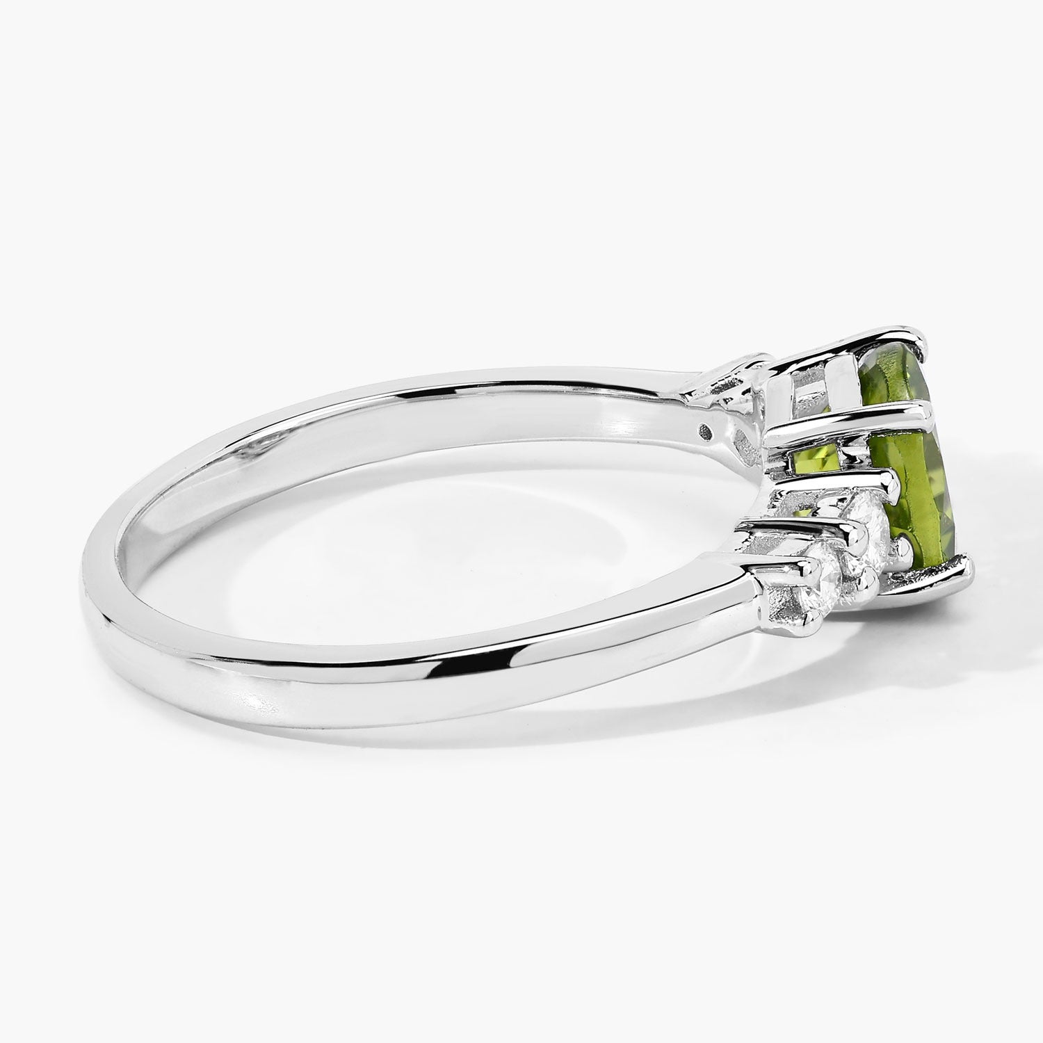 1.29 Ct Genuine Peridot and Lab Diamond Silver 5 Stone Ring Fine Color Jewels