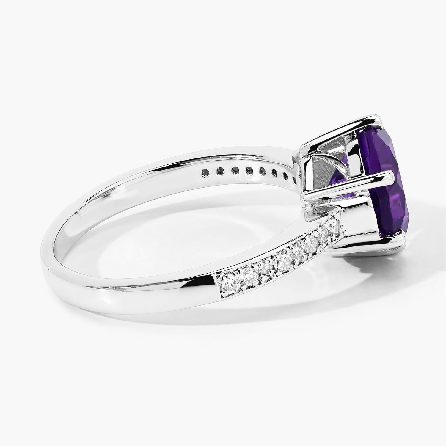 2.56 Ct Genuine Round Amethyst and Lab Grown Diamond Silver Bridge Ring