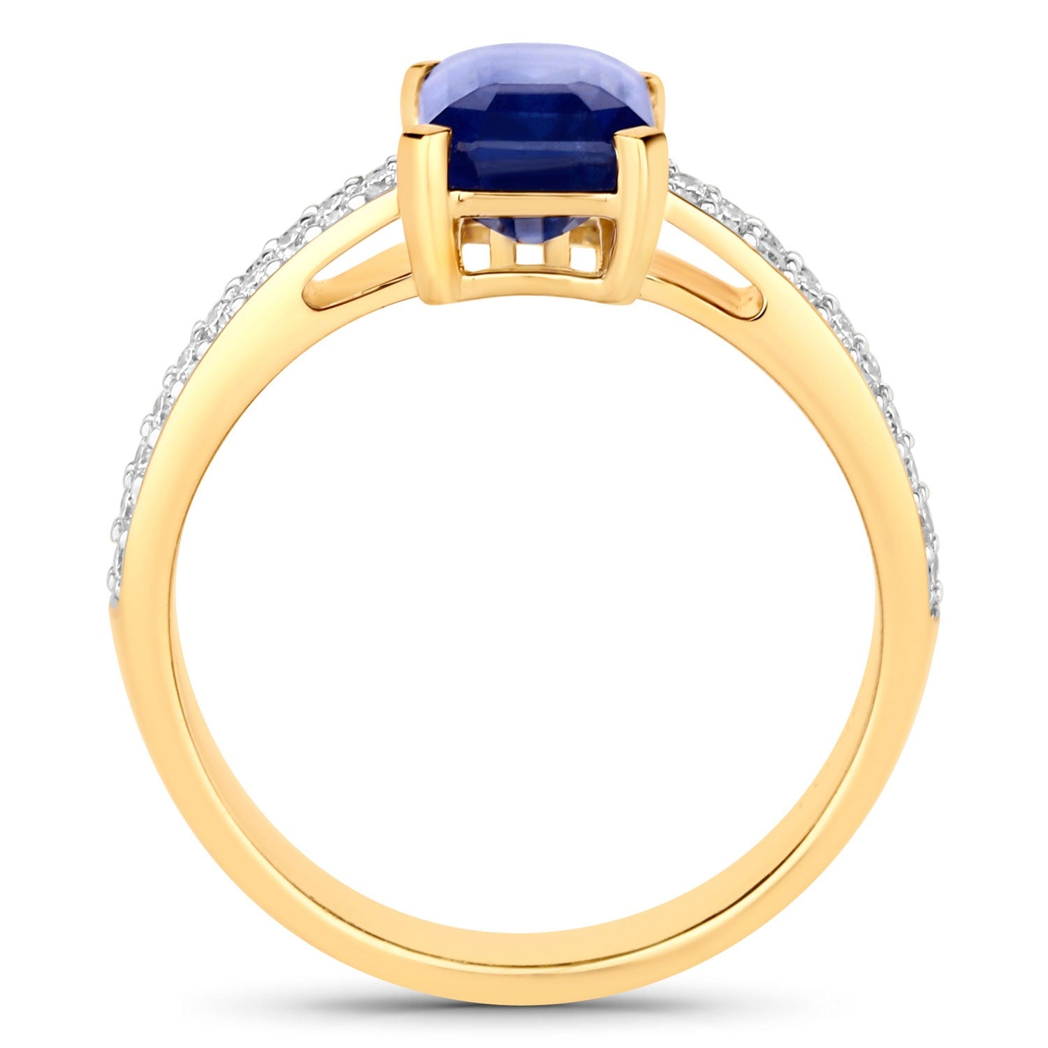 3.14 Ct Octagon Ceylon Blue Sapphire and White Diamond Prong 18K Yellow Gold Pave Bridge Ring