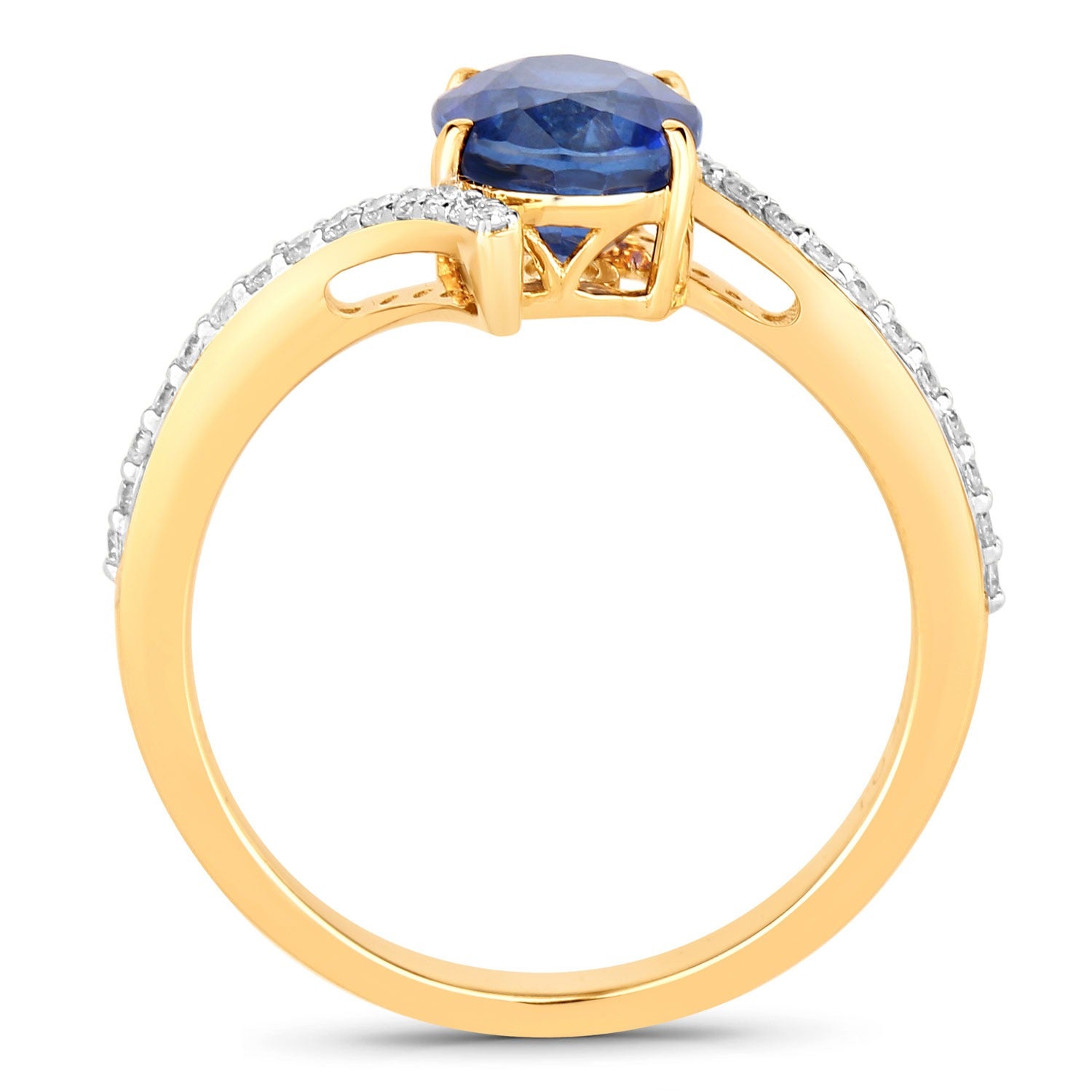 2.42 Ct Genuine Ceylon Blue Sapphire Diamond Pave Bypass Ring 18K Yellow Gold