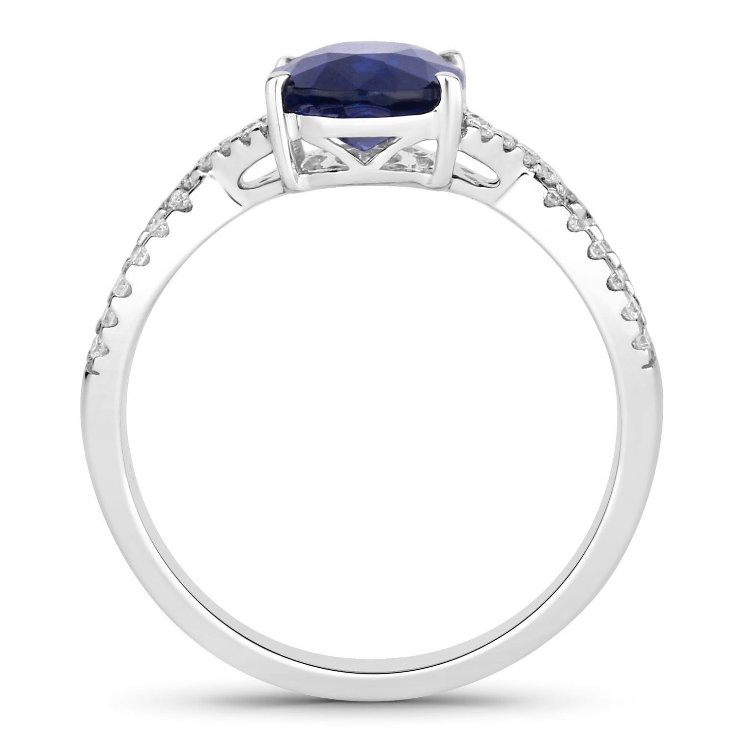 2.18 Ct Oval Ceylon Blue Sapphire and White Diamond Prong 18K White Gold Pave Crossover Engagement Ring