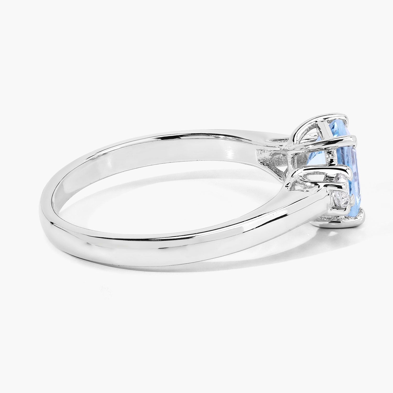 0.92 Ct Genuine Aquamarine and Lab Diamond Silver Octagon 3 Stone Ring Fine Color Jewels