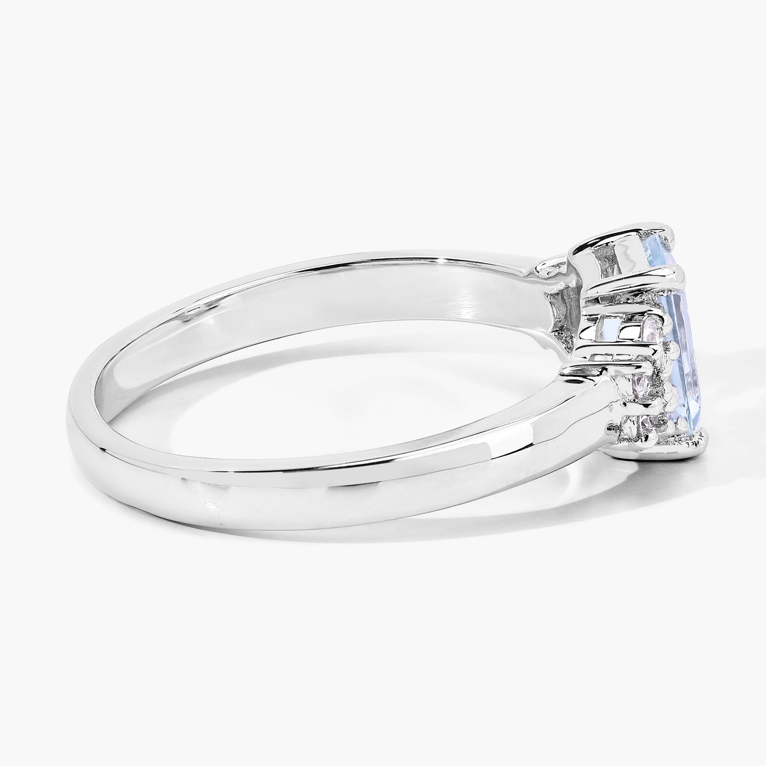 0.95 Ct Genuine Aquamarine and Lab Diamond Silver Octagon Cocktail Ring Fine Color Jewels