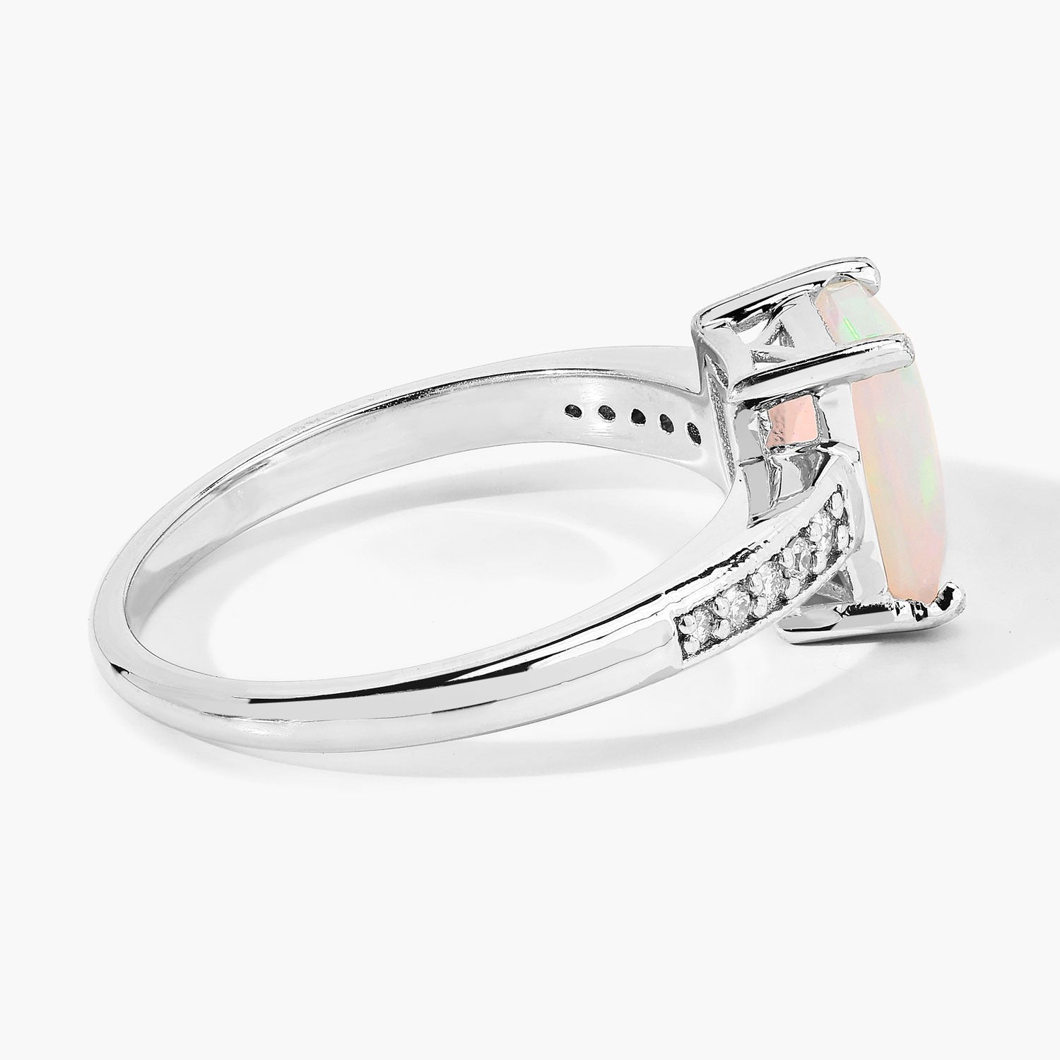 1.14 Ct Genuine Ethiopian Opal and Lab Diamond Silver Octagon Bridge Ring Fine Color Jewels