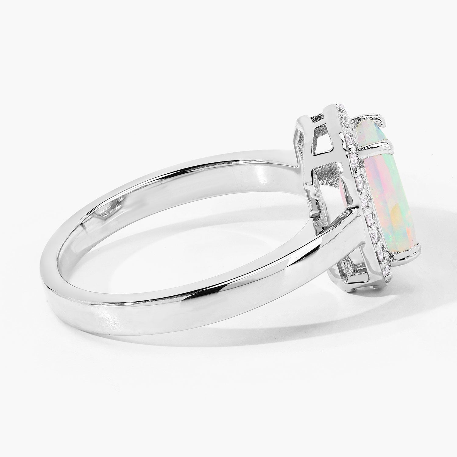 1.23 Ct Genuine Ethiopian Opal and Lab Diamond Octagon Silver Halo Octagon Ring Fine Color Jewels