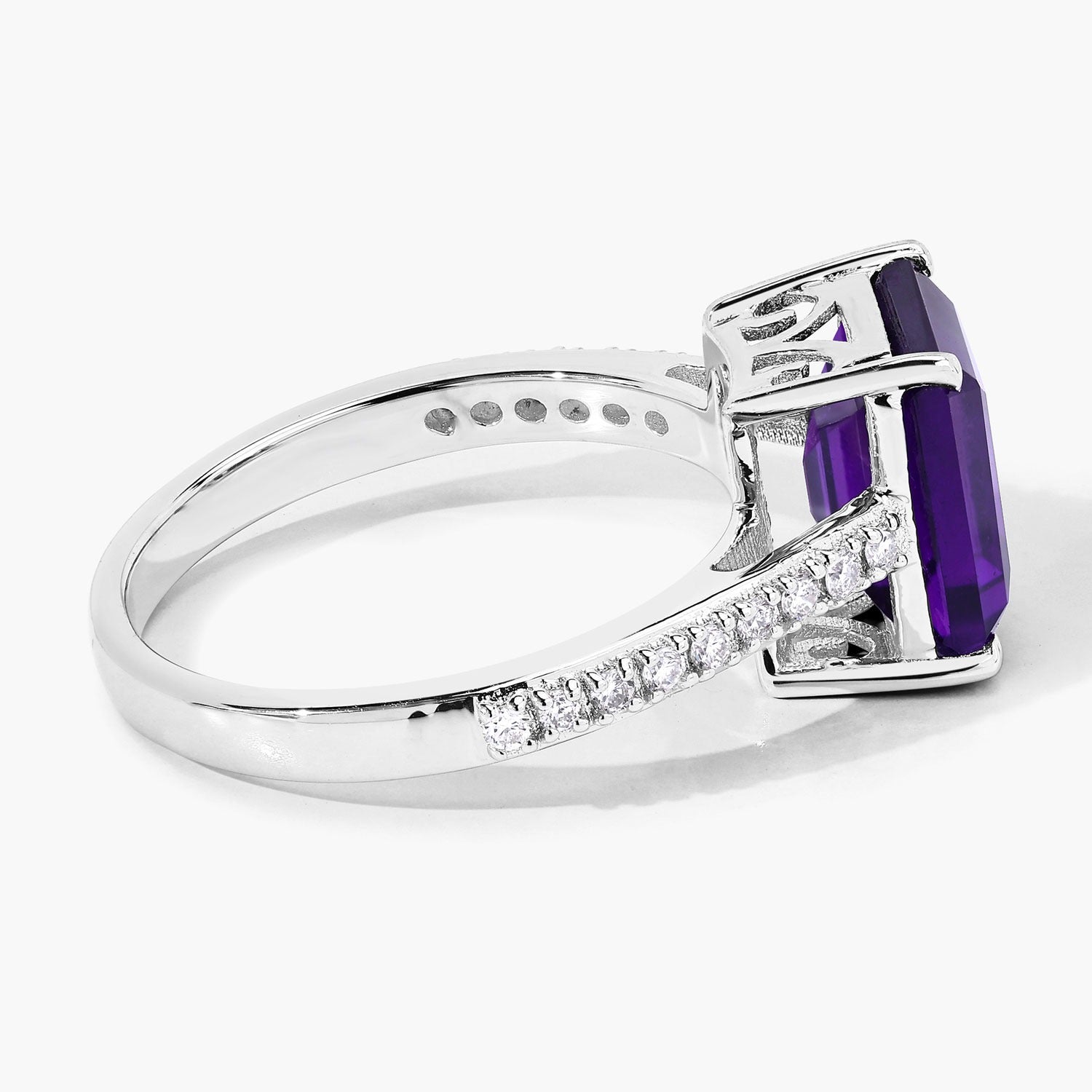 3.43 Ct Genuine Purple Amethyst and Lab Diamond Statement Pave Bridge Ring Fine Color Jewels