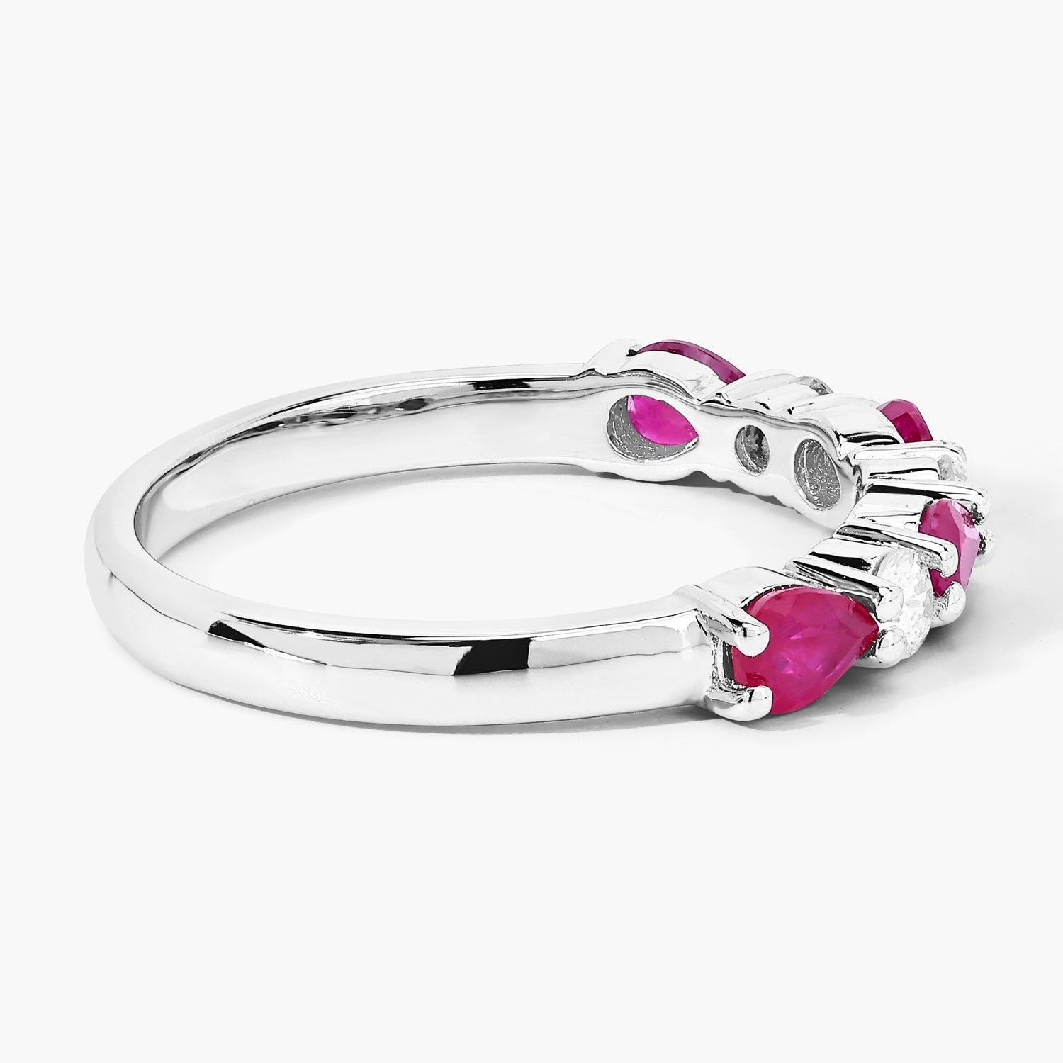 0.98 Ct Genuine Mozambique Ruby and Lab Diamond Silver Eternity Ring Fine Color Jewels