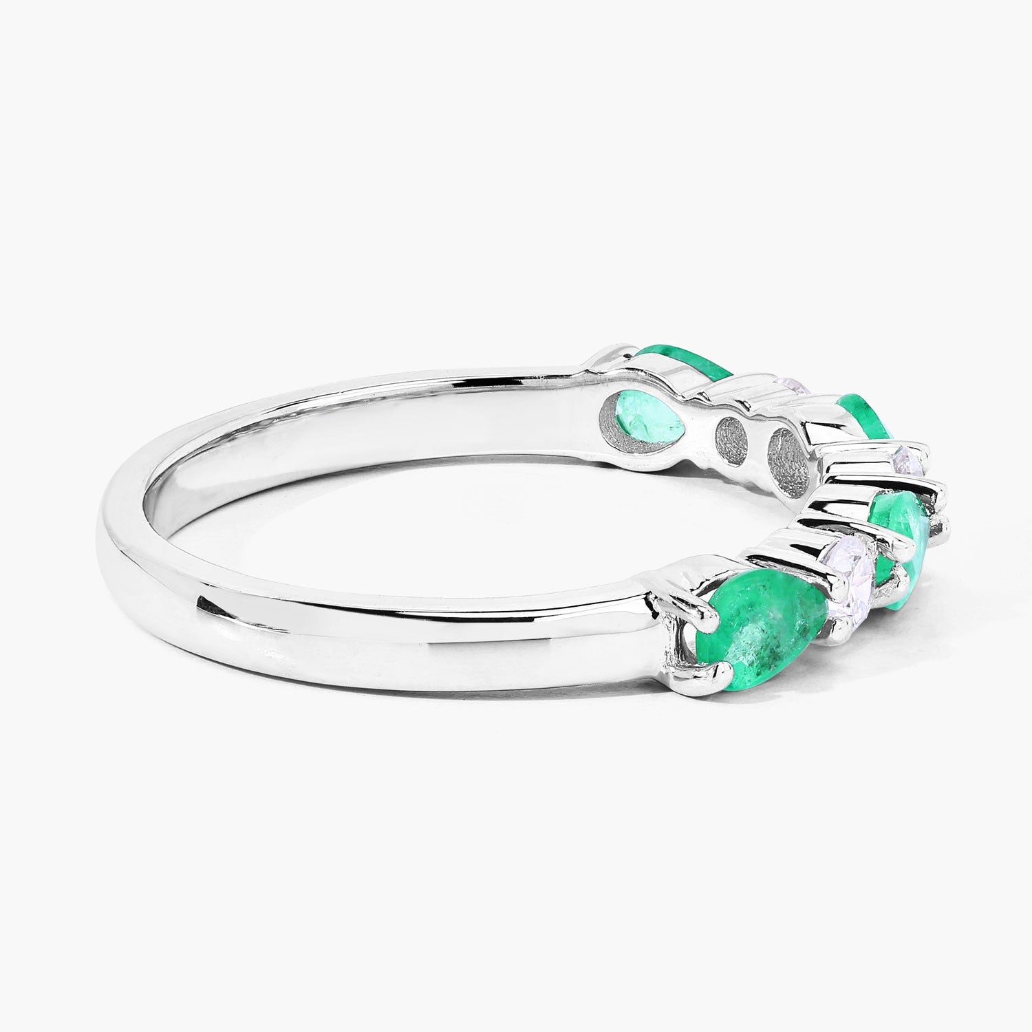 0.74 Ct Genuine Zambian Emerald and Lab Diamond Silver Eternity Ring Fine Color Jewels