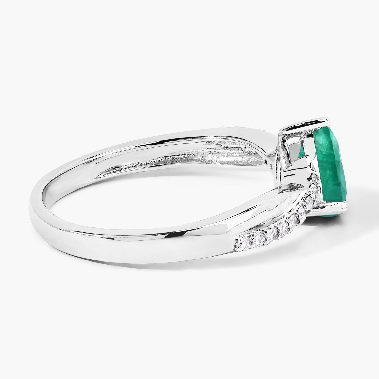 0.79 Ct Genuine Pear Zambian Emerald and Lab Diamond Silver Crossover Ring Fine Color Jewels