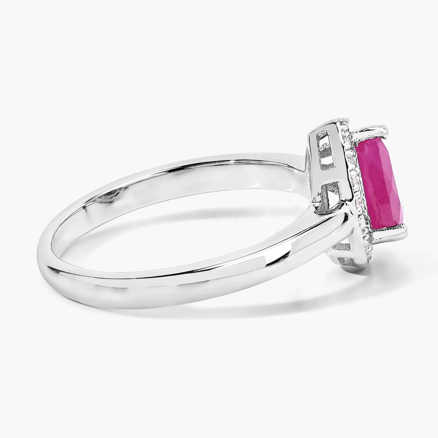 0.94 Ct Genuine Pink Ruby and Lab Diamond Sterling Silver Halo Ring