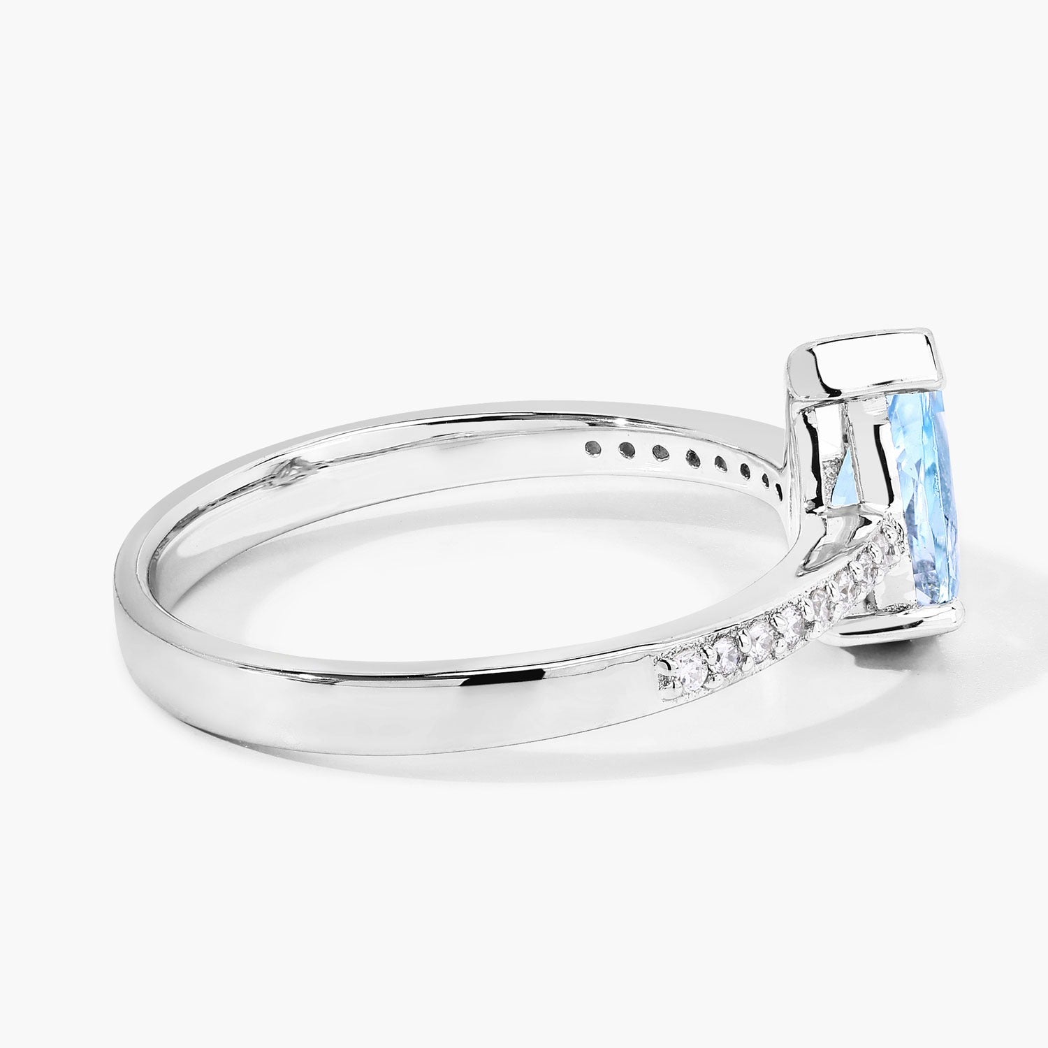 0.90 Ct Genuine Blue Aquamarine and Lab Diamond Sterling Silver Teardrop Ring