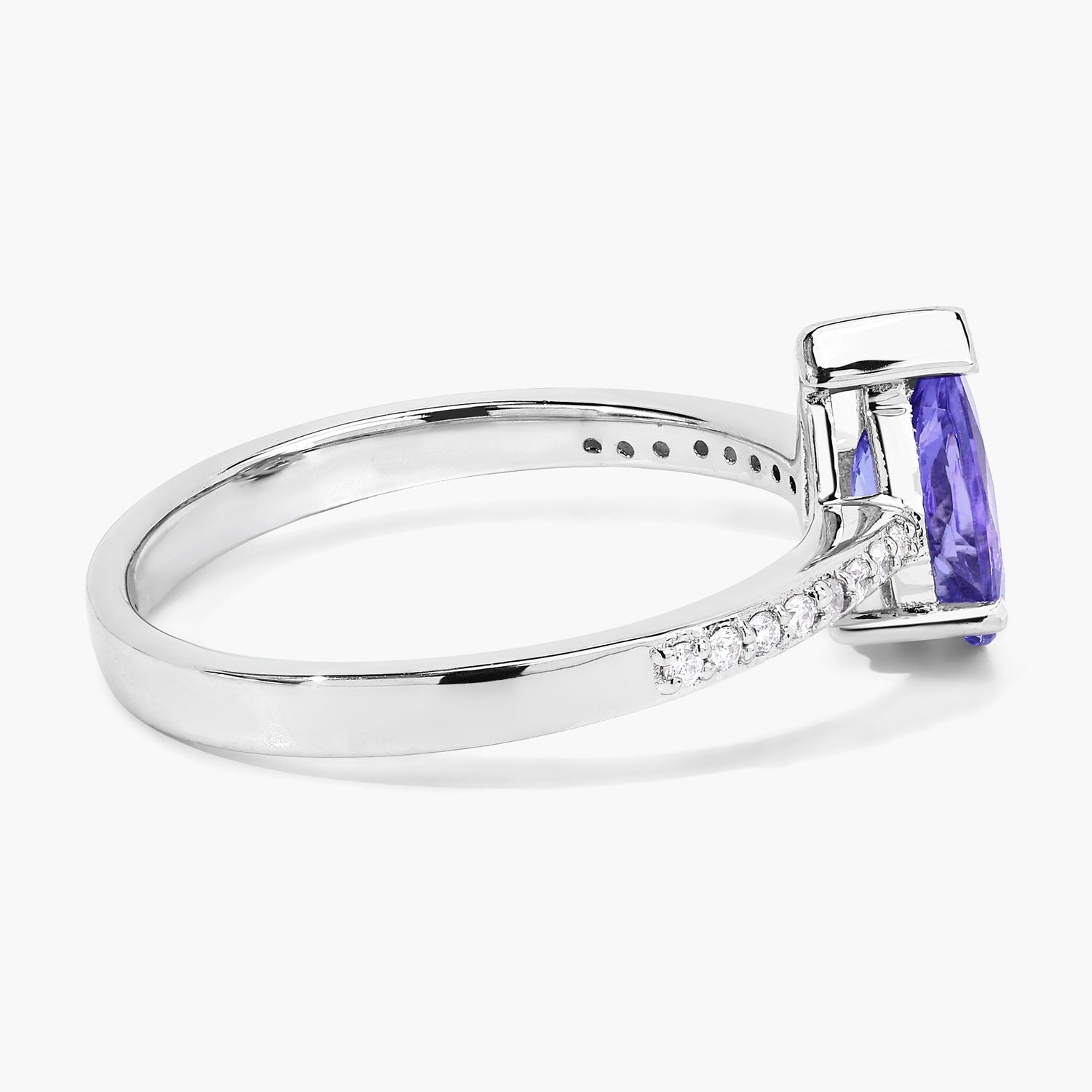 0.88 Ct Genuine Tanzanite and Lab Grown Diamond Silver Teardrop Ring