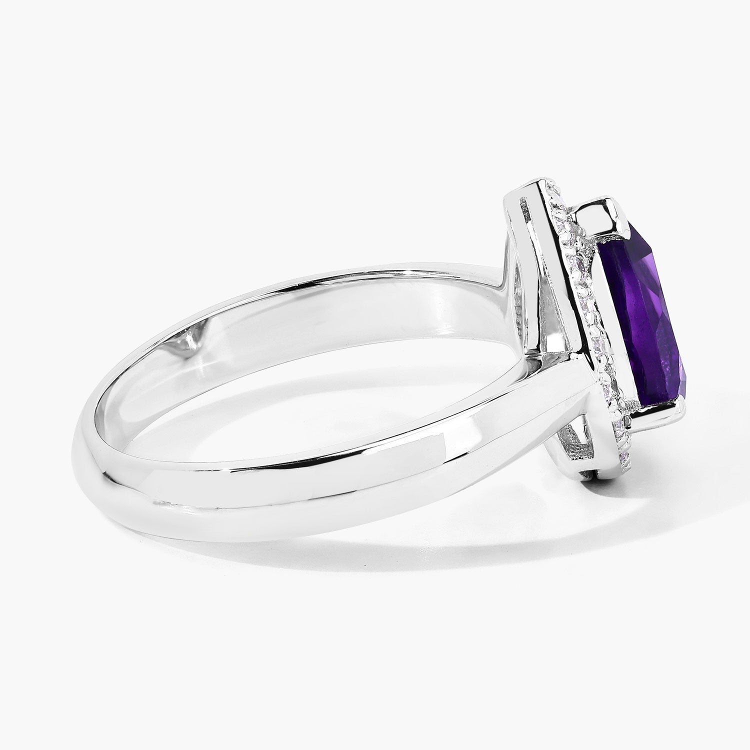 1.33 Ct Genuine Amethyst and Lab Grown Diamond Silver Teardrop Ring