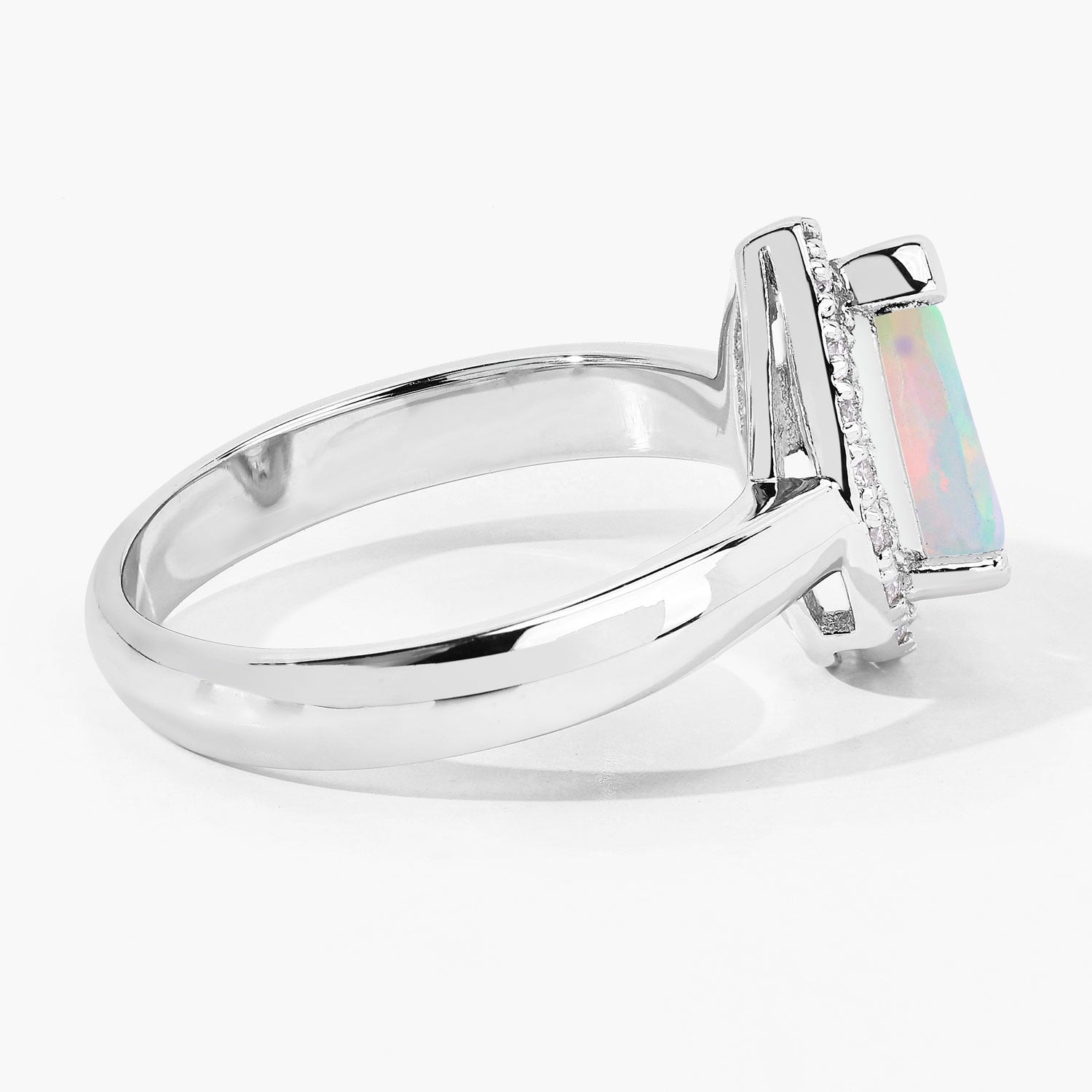 1.08 Ct Genuine Ethiopian Opal and Lab Diamond Silver Teardrop Ring