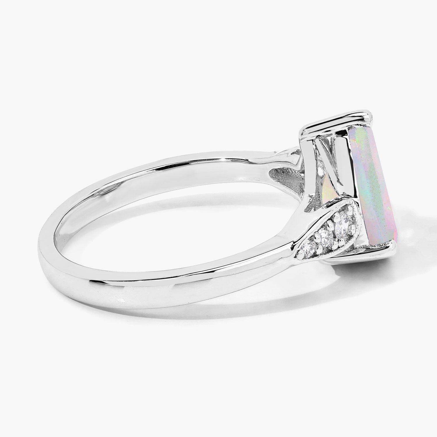 1.51 Ct Genuine Pear Ethiopian Opal and Lab Grown Diamond Silver Ring