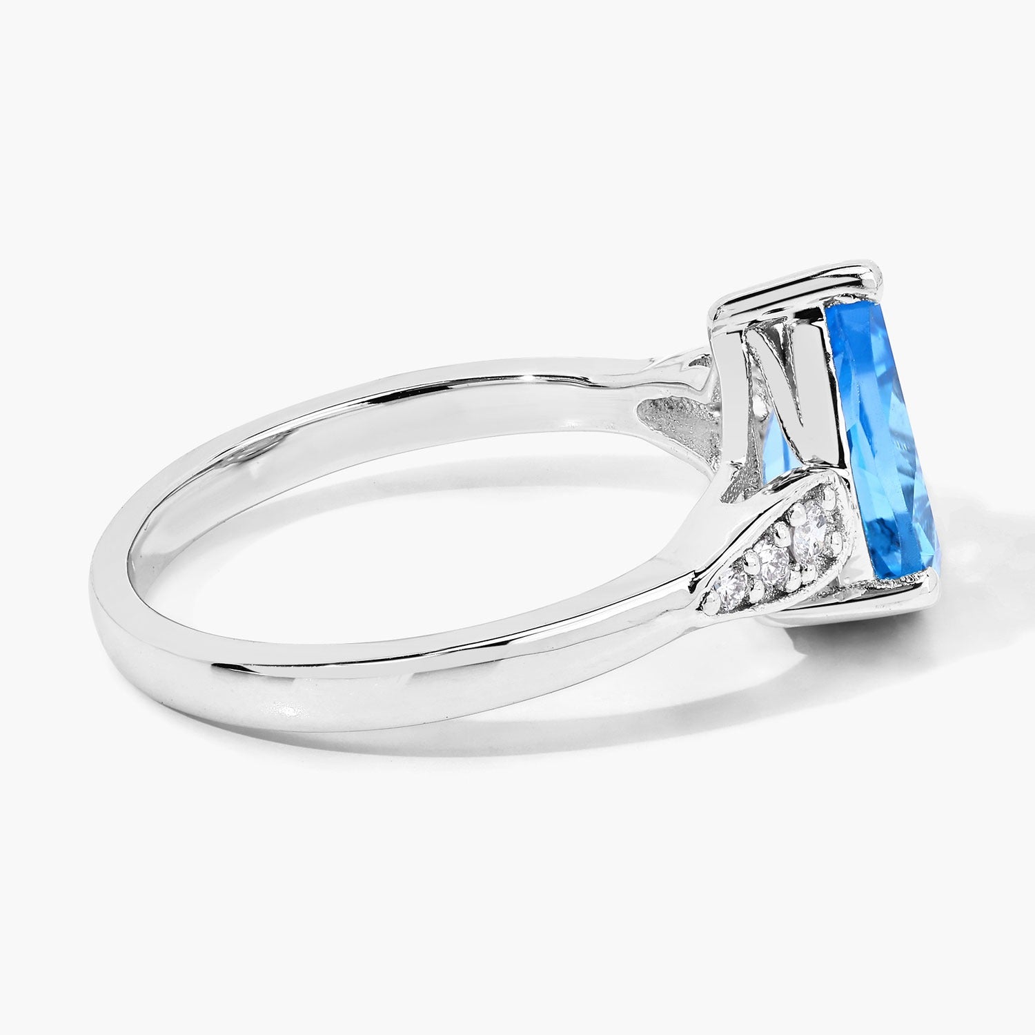 2.71 Ct Genuine Swiss Pear Shaped Blue Topaz and Lab Diamond Silver Bypass Ring
