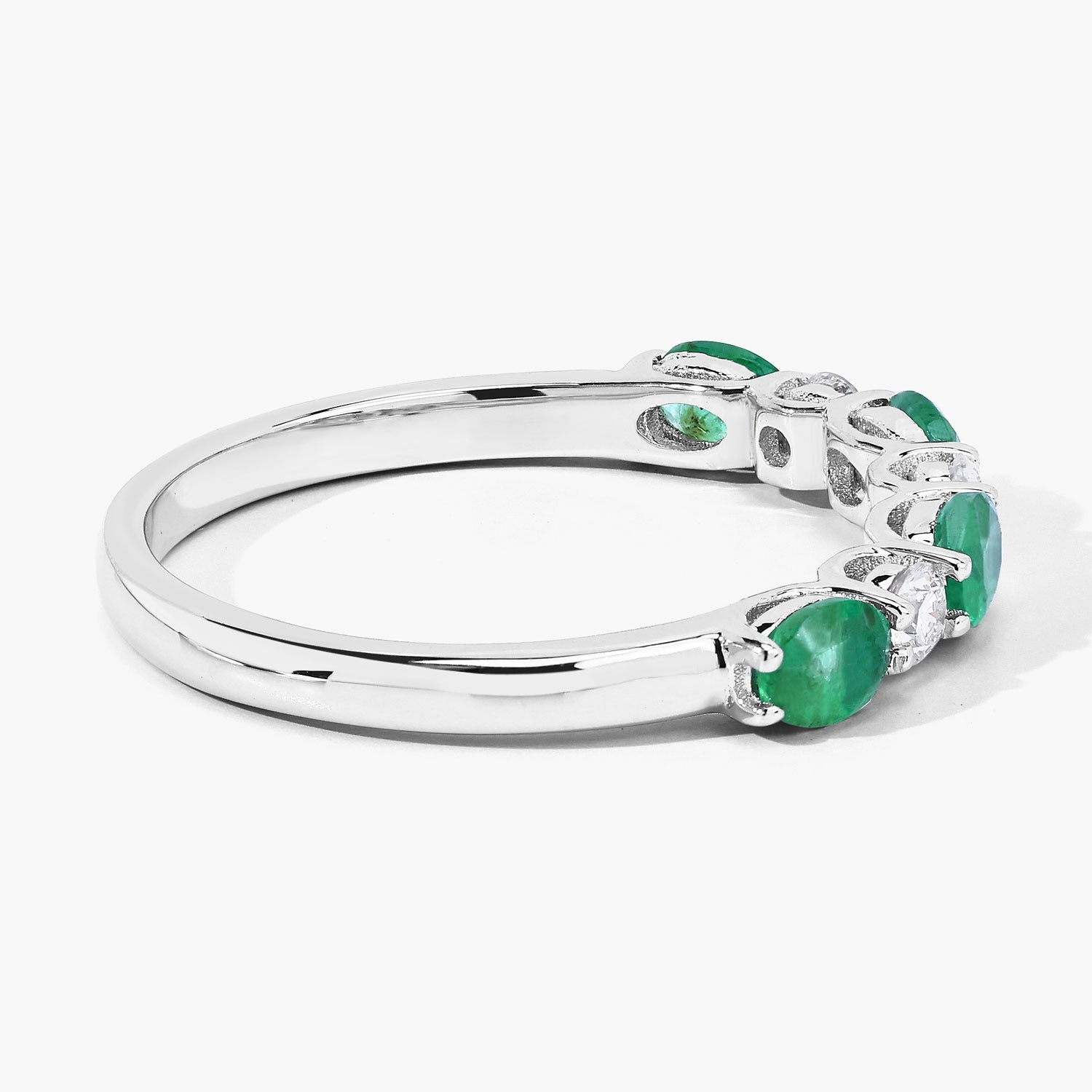 0.78 Ct Genuine Green Emerald and Lab Diamond Eternity Silver Ring